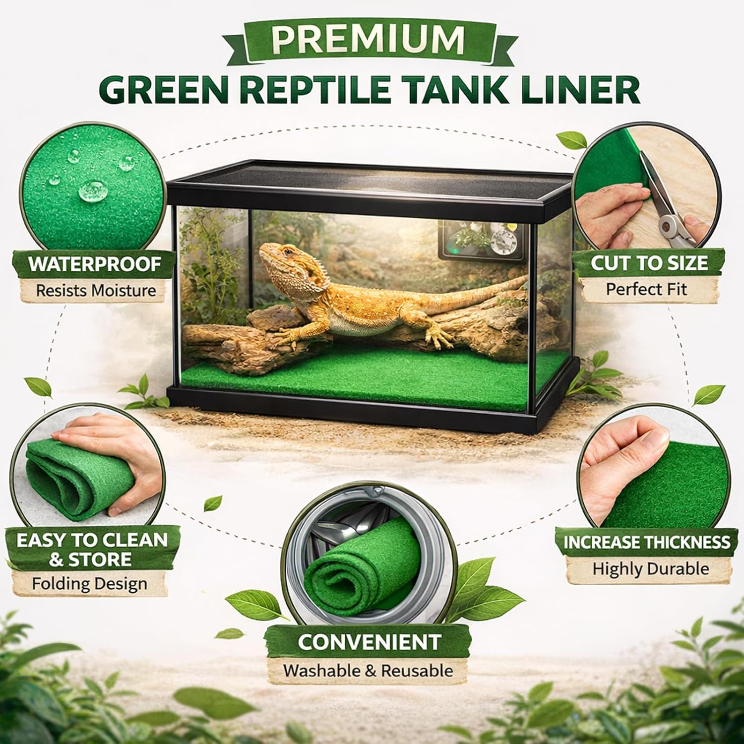 Mechpia 47" x 24" Large Reptile Carpet Terrarium Liner Bedding Reptile Substrate Mat Tank Accessories for Bearded Dragon Snake Lizard Tortoise Leopard Gecko (Green) - Happypetzone.online - Image 4