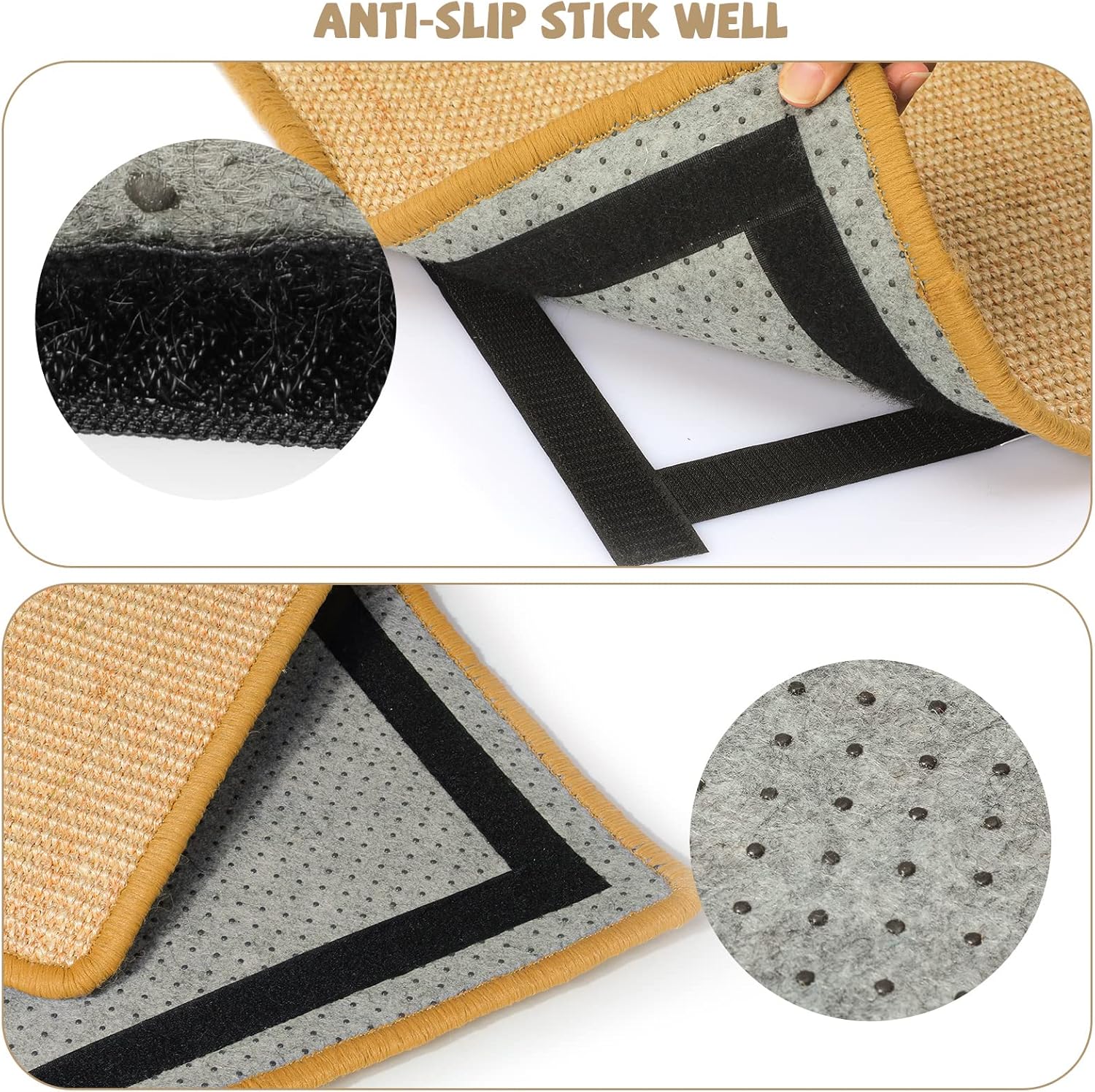 Graciadeco Carpet Cat Scratching Mat Sisal, 2 Packs Sisal Fabric Large 23.6" x 15.7" Scratching Pad for Indoor Cats with Adhesive Hook Loop Tape, Cat Scratching Rug Wall Scratchers for Indoor - Happypetzone.online - Image 3