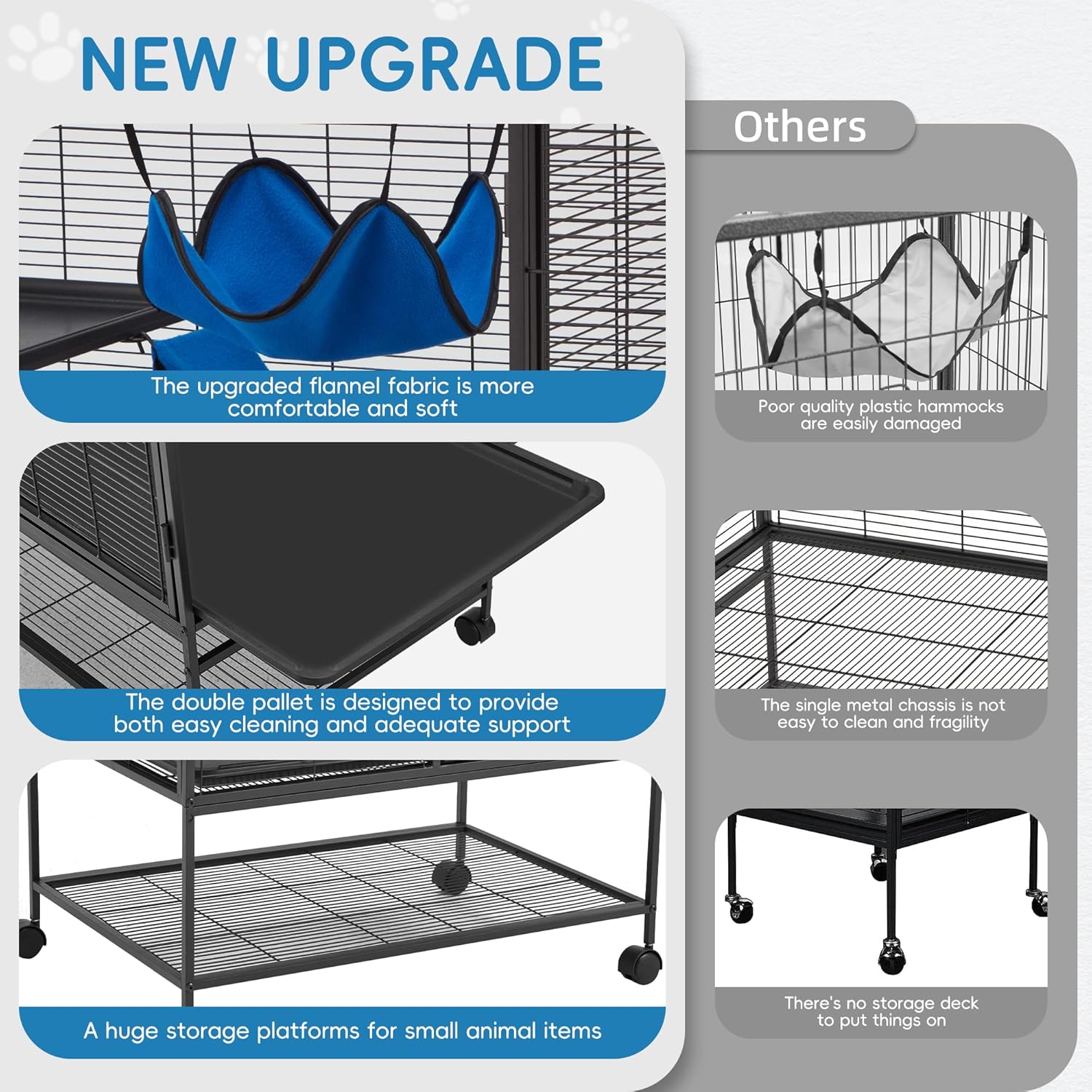 HABUTWAY 36.5''H Large Metal Rolling Ferrets Cage, 2-Tiers Small Animal Cages, Cage for Rats/Chinchillas, 0.5'' Bar Spacing for Ferret,Small Animal Cage w/Removable Ramp & Platform - Happypetzone.online - Image 6