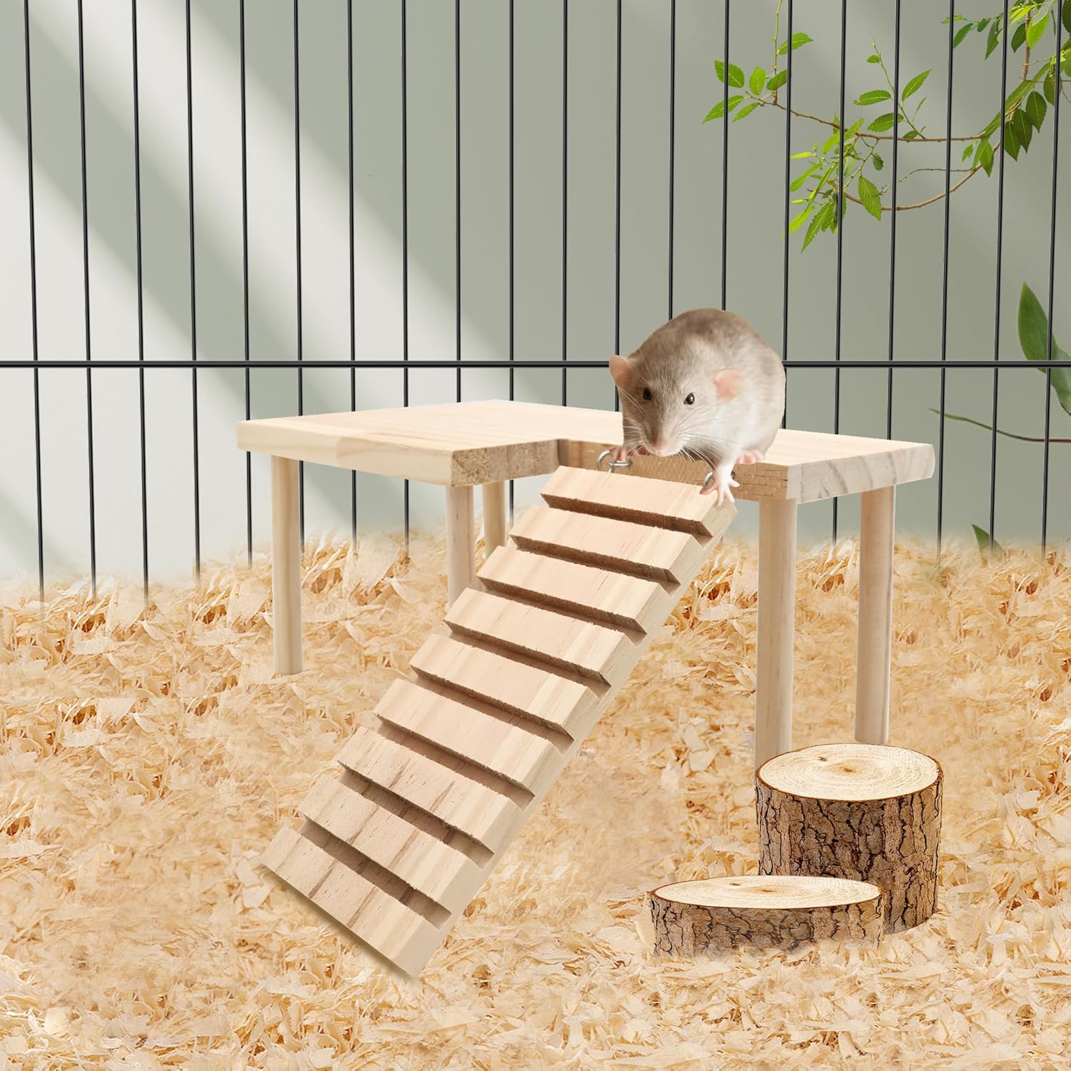 Hamster Wooden Platform with Legs Small Animal Climbing Ladder Standing Rat Guinea Perch Chew Toy Cage Accessories (Platform-Small) - Happypetzone.online - Image 5
