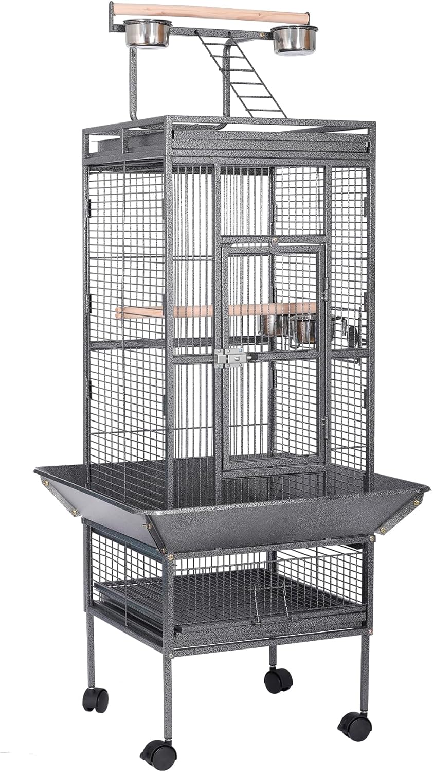 HSM 62 Inch Wrought Iron Large Bird Flight Cage with Rolling Stand for African Grey Parrot Cockatiel Sun Parakeet Conure Lovebird Canary… - Happypetzone.online - Image 3