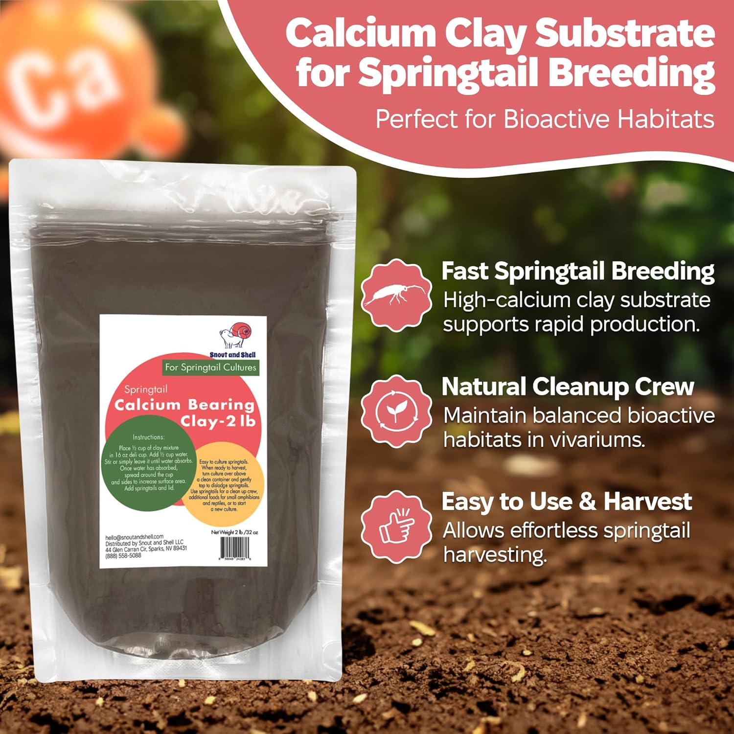 Snout and Shell Springtail Calcium Bearing Clay - 2 lb | Ideal for Culturing Springtails, Reptile and Amphibian Terrariums, and Natural Habitat Cleanup Crew - Happypetzone.online - Image 2