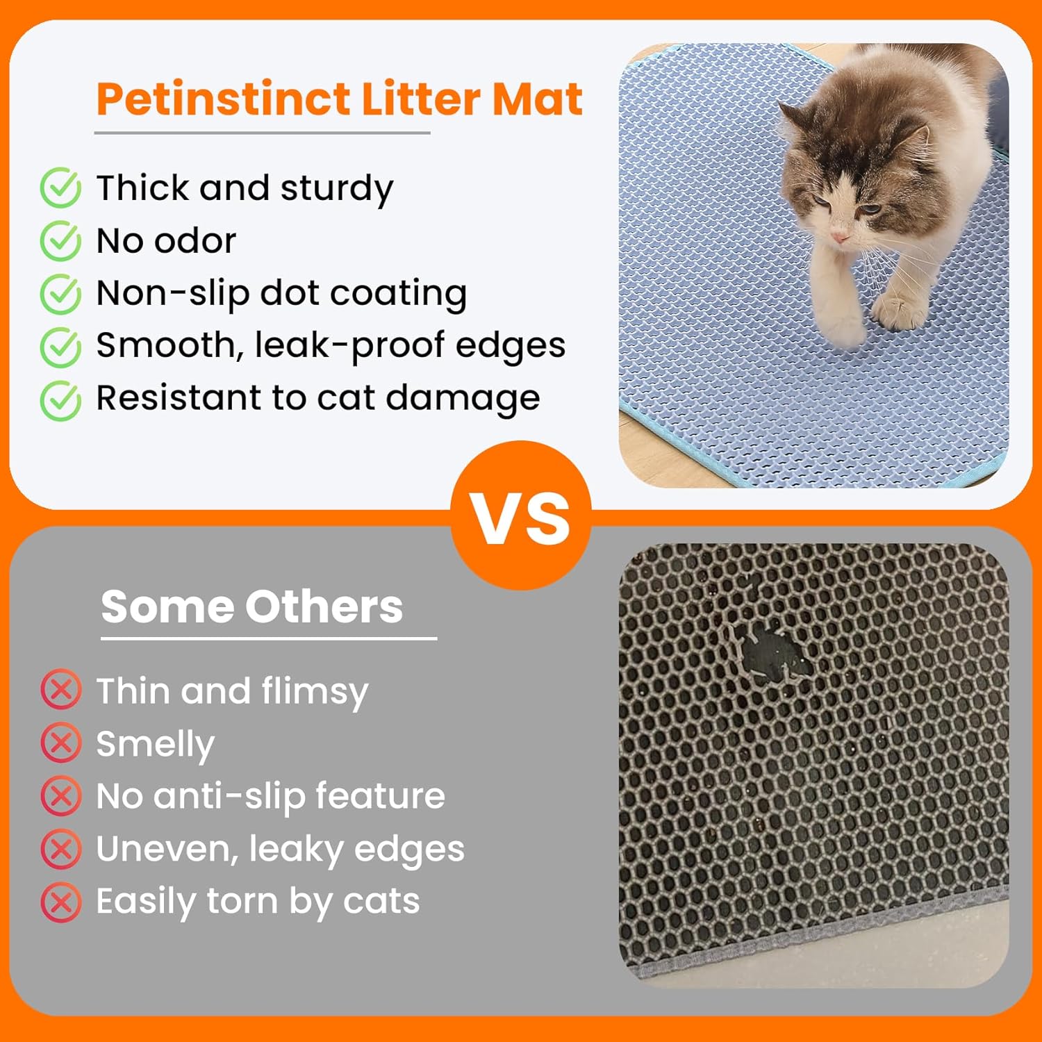 Cat Litter Mat, 24x18 Inches Large Double Layer Honeycomb Cat Litter Trapping Mat, Non Slip Waterproof Urine Proof Cat Litter Box Mat for Floor, Kitty Litter Rug, Cat Supplies, Blue - Happypetzone.online - Image 3