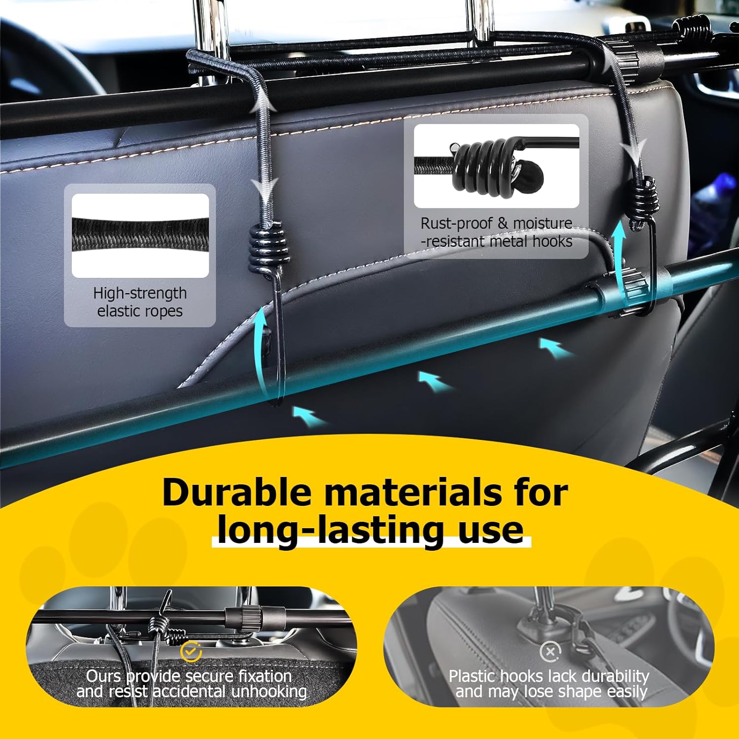 Universal Fit Dog Barrier for SUV,Sedan,Truck,Front/Back Seat,Elastic 5 Ropes&Steel Hooks Firmly Fixed,42.5"–62"Width Adjustable,Dog Car Barrier Follow the Seat Movement,Durable Matte Paint - Happypetzone.online - Image 5