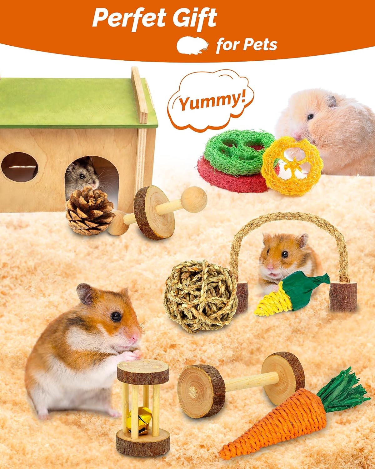 Hamster & Guinea Pig Toys - 18 Pcs Wooden Small Animal Chew Toys for Teeth - Rabbit, Chinchilla, Gerbils, Rats Exercise Accessories - Happypetzone.online - Image 6