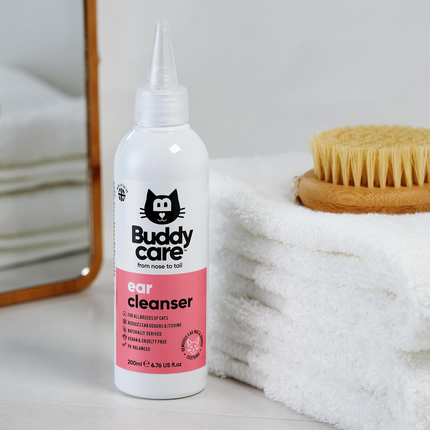Cat Ear Cleanser by Buddycare | Soothing Ear Cleaning Solution for Cats with Easy-To-Use Applicator | Naturally Derived Ingredients With Aloe (200ml) Remove Dirt & Excess Moisture from your Cat's Ears - Happypetzone.online - Image 3