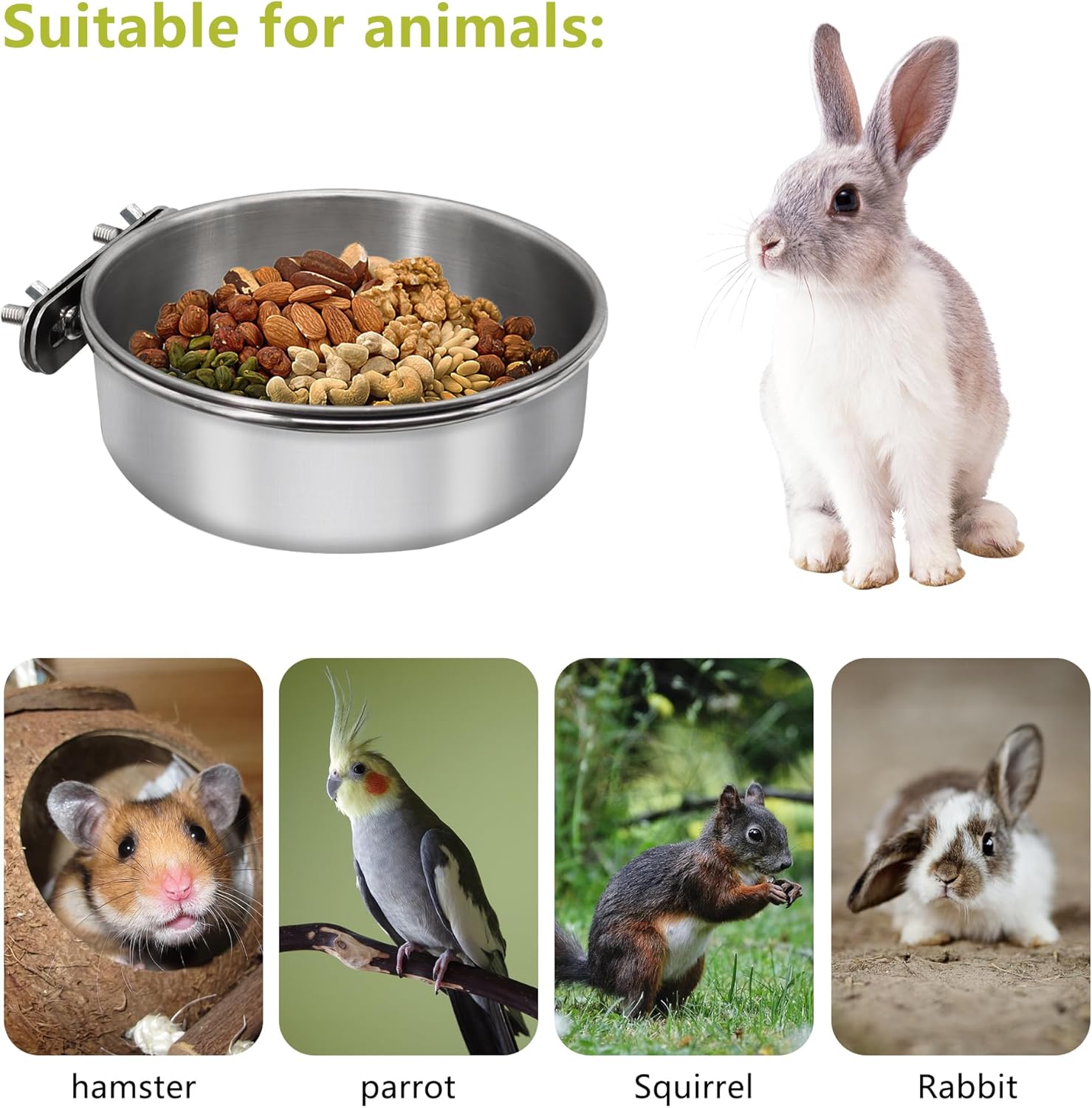 Large Bird Feeding Dish Cups,Parrot Food Bowl Cage with Clamp Holder Stainless Steel,Birdcage Coop Water Feeder for Cockatiel Parakeet Macaw Finches Lovebirds Small Dog Cat Animal(1 Pack, Large) - Happypetzone.online - Image 3