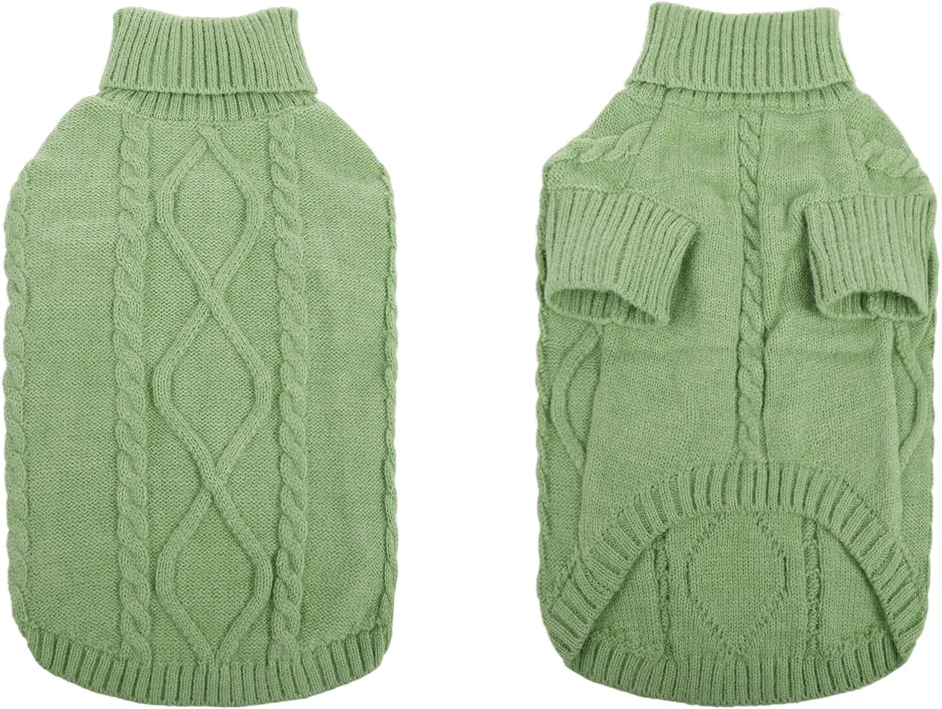 Queenmore Small Dog Pullover Sweater, Cold Weather Cable Knitwear, Classic Turtleneck Thick Warm Clothes for Chihuahua, Bulldog, Dachshund, Pug, Yorkie (Green, Small) - Happypetzone.online - Image 3