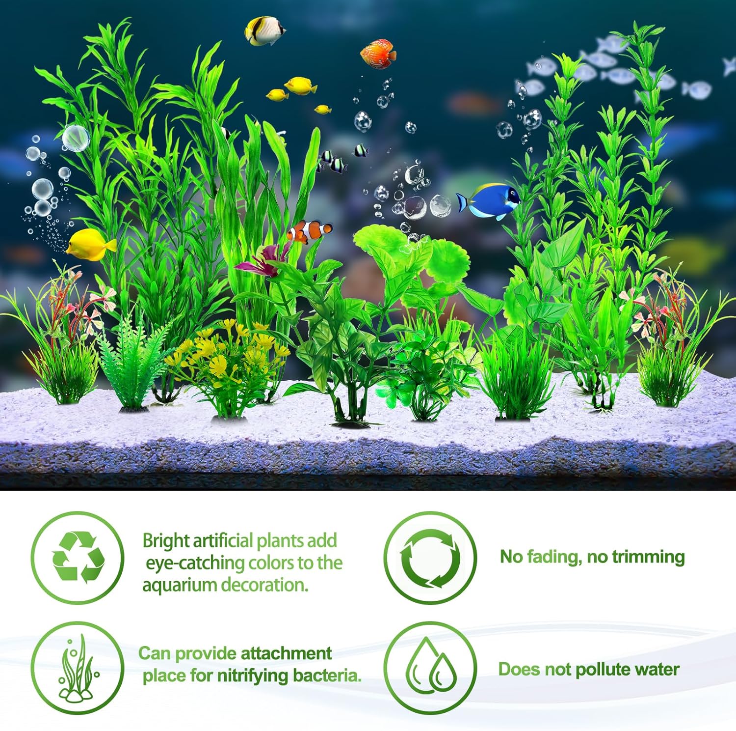 CousDUoBe 12pcs Fish Tank Accessories Aquarium Decorations Green Plants, Green Fish Tanks Decoration Plants, Fish Tank Decor, Aquarium Decor Plastic Plants - Happypetzone.online - Image 6