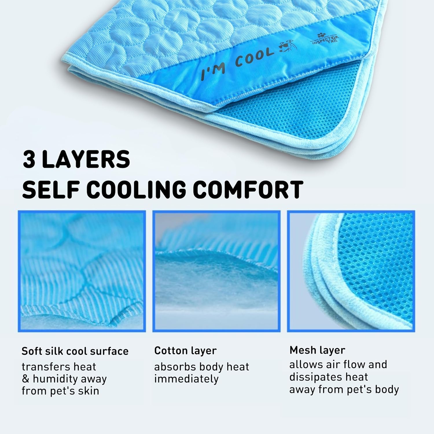 INSPECTOR TAIL Dog Cooling Mat - No Freeze Needed, Self-Cooling Pad for Large Dogs, Washable Portable for Crate Kennel Car Sofa Bed Floor, Indoor Outdoor Summer Use, 39"x27" with Carry Bag - Happypetzone.online - Image 3