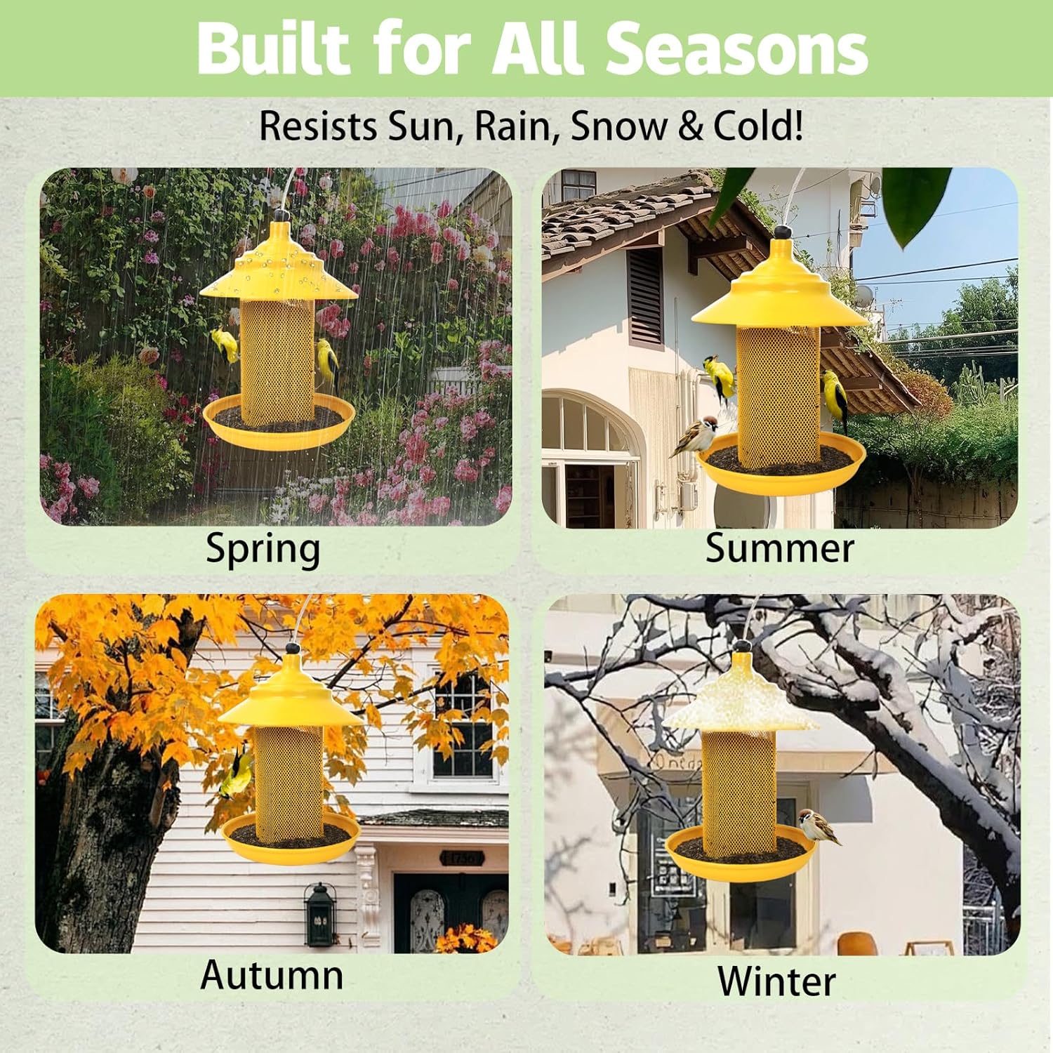 Finch Feeder - All-Metal Squirrel Proof Thistle Nyjer Seed Bird Feeder for Outdoors, 2.5LB Capacity, Powder-Coated Rust Resistant Mesh Design for Goldfinches & Small Birds Yellow - Happypetzone.online - Image 5
