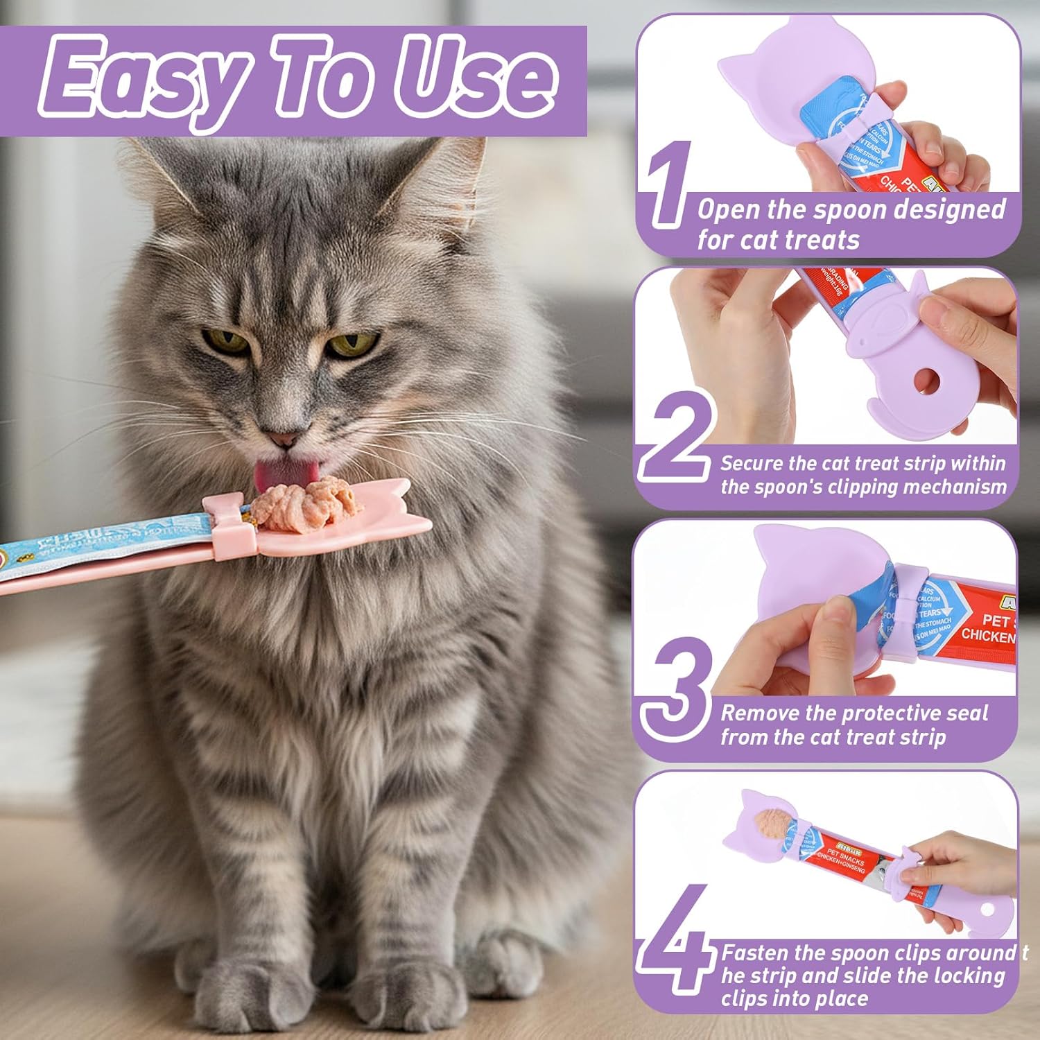 4PCS Cat Treat Spoon Set - Colorful Cat Treat Squeeze Spoon for Lickable Wet Treats, Fun Feeding Dispenser for Cats - Happypetzone.online - Image 6