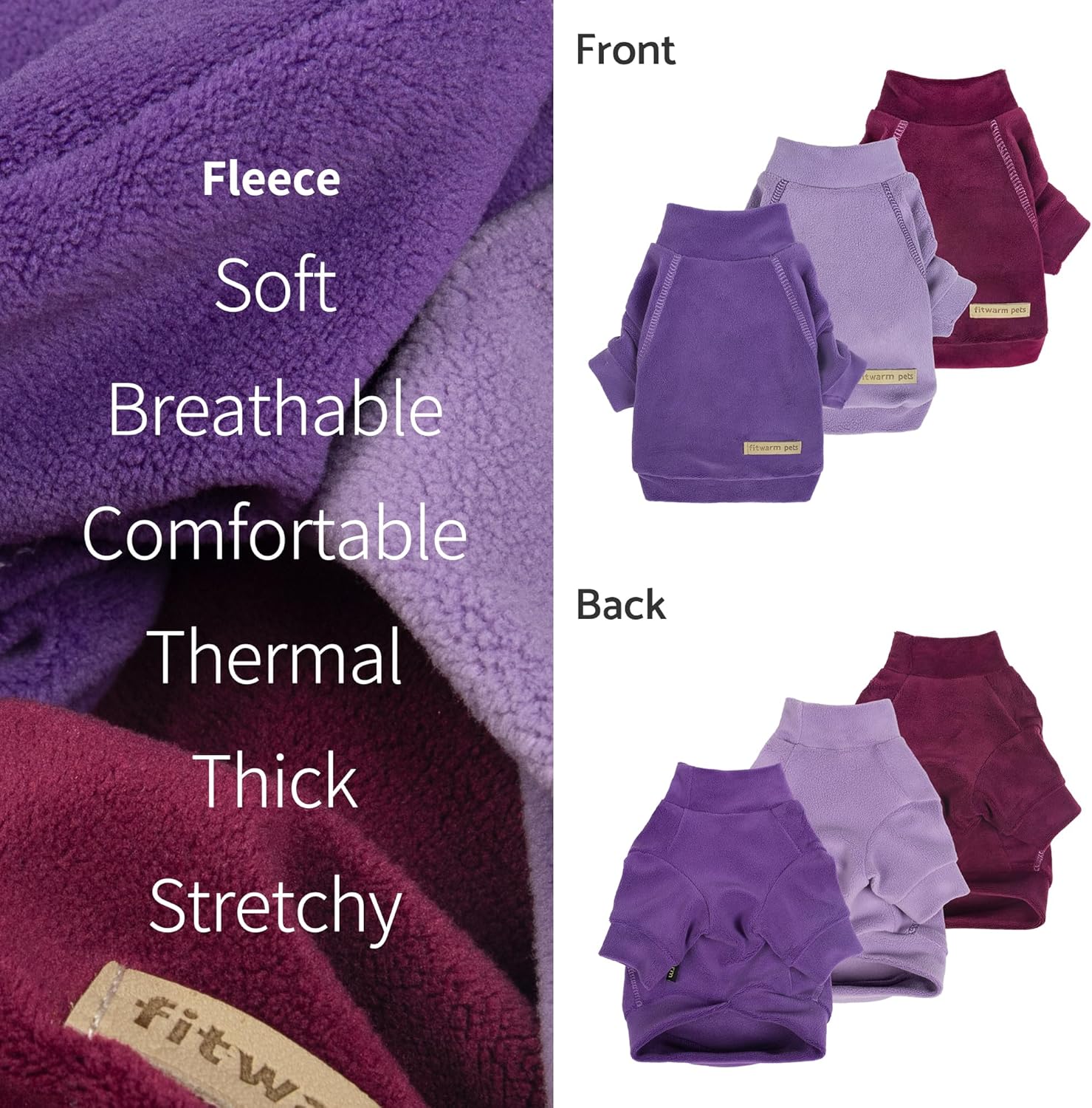Fitwarm 3 Pack Classic Fleece Dog Sweater, Turtleneck Dog Sweatshirt, Dog Winter Clothes for Small Dogs Boy Girl, Pet Pullover Jumper, Cat Apparel, Purple, MediumPurple, Dark Red, Medium - Happypetzone.online - Image 4