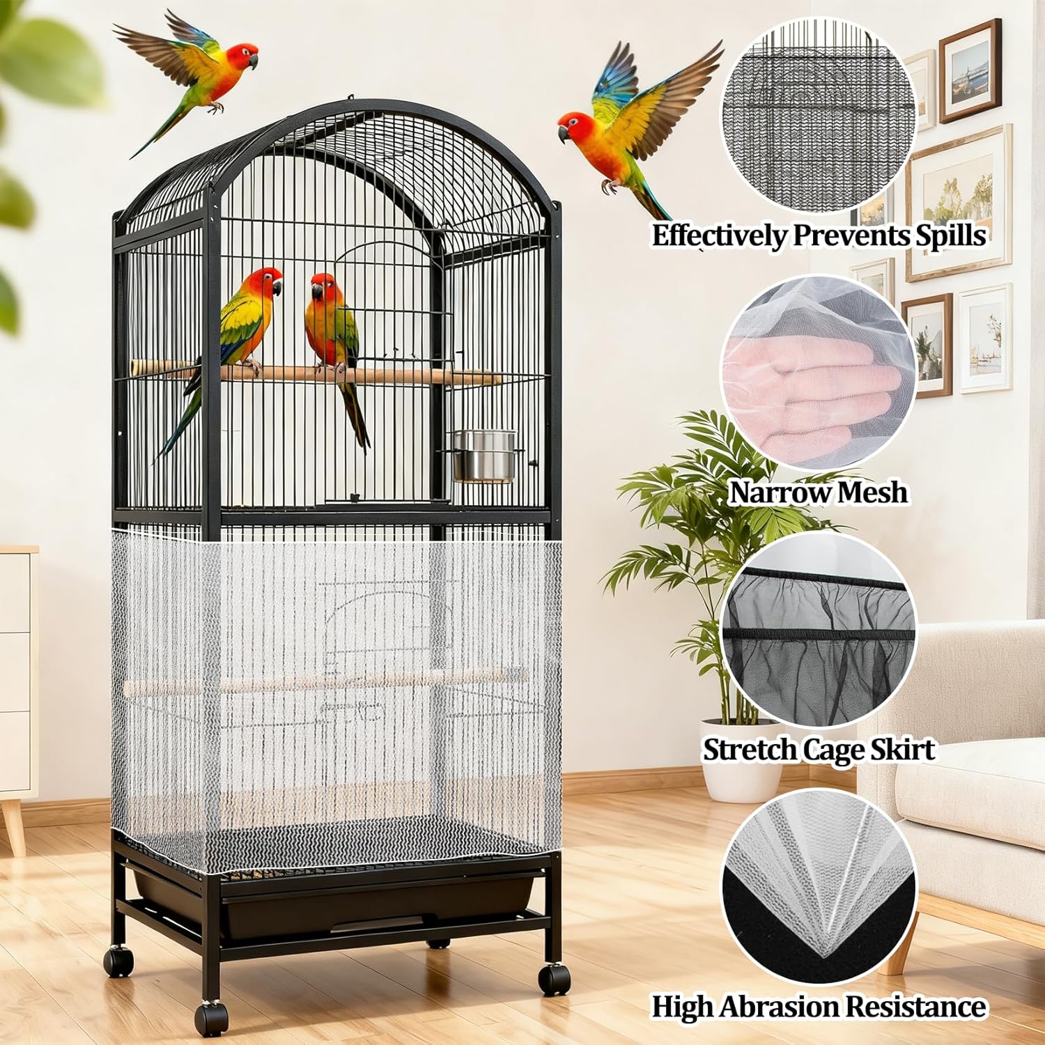 RAINFLOW 2 Pack Bird Cage Seed Catcher - Adjustable Bird Cage Skirt Cover with Breathable Mesh Netting, Universal Seed Catcher Net Cover Fit for Parrot Cage, Parakeet Cage, Large and Small Bird Cages - Happypetzone.online - Image 7