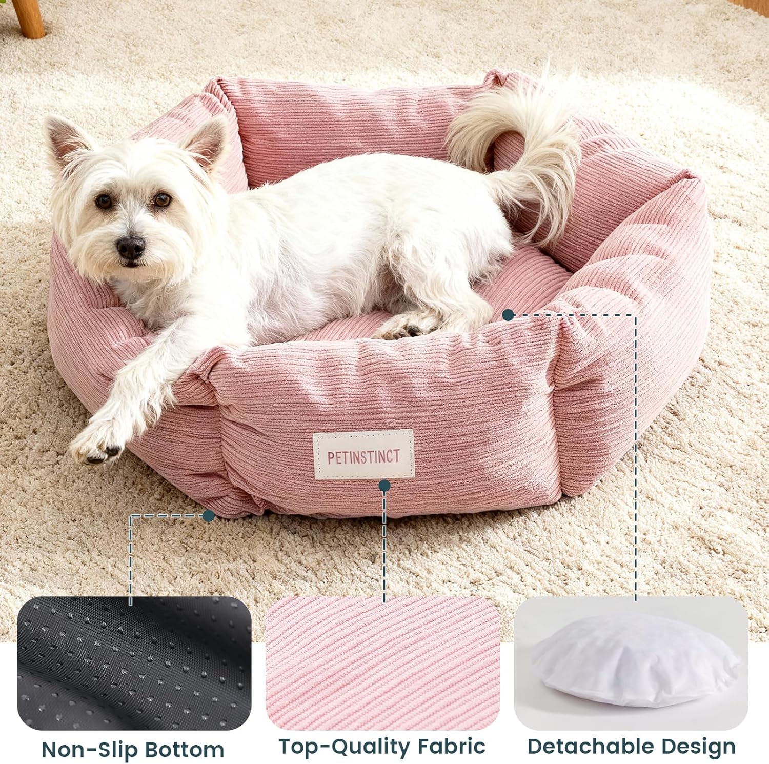 Cat Bed, 22 Inch Washable Corduroy Cat and Small Dog Bed with Removable Cover & Anti-Slip Bottom, Calming Comfort Pet Bed for Pets up to 15 lbs (Gray) - Happypetzone.online - Image 7