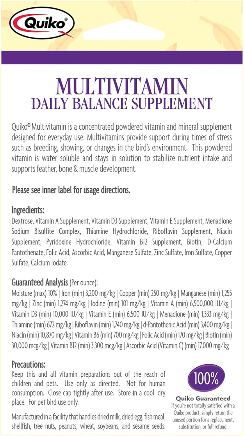 Quiko Multivitamin Daily Balance Vitamin & Mineral Supplement for All Pet Birds, 1.0 Ounce - Happypetzone.online - Image 2