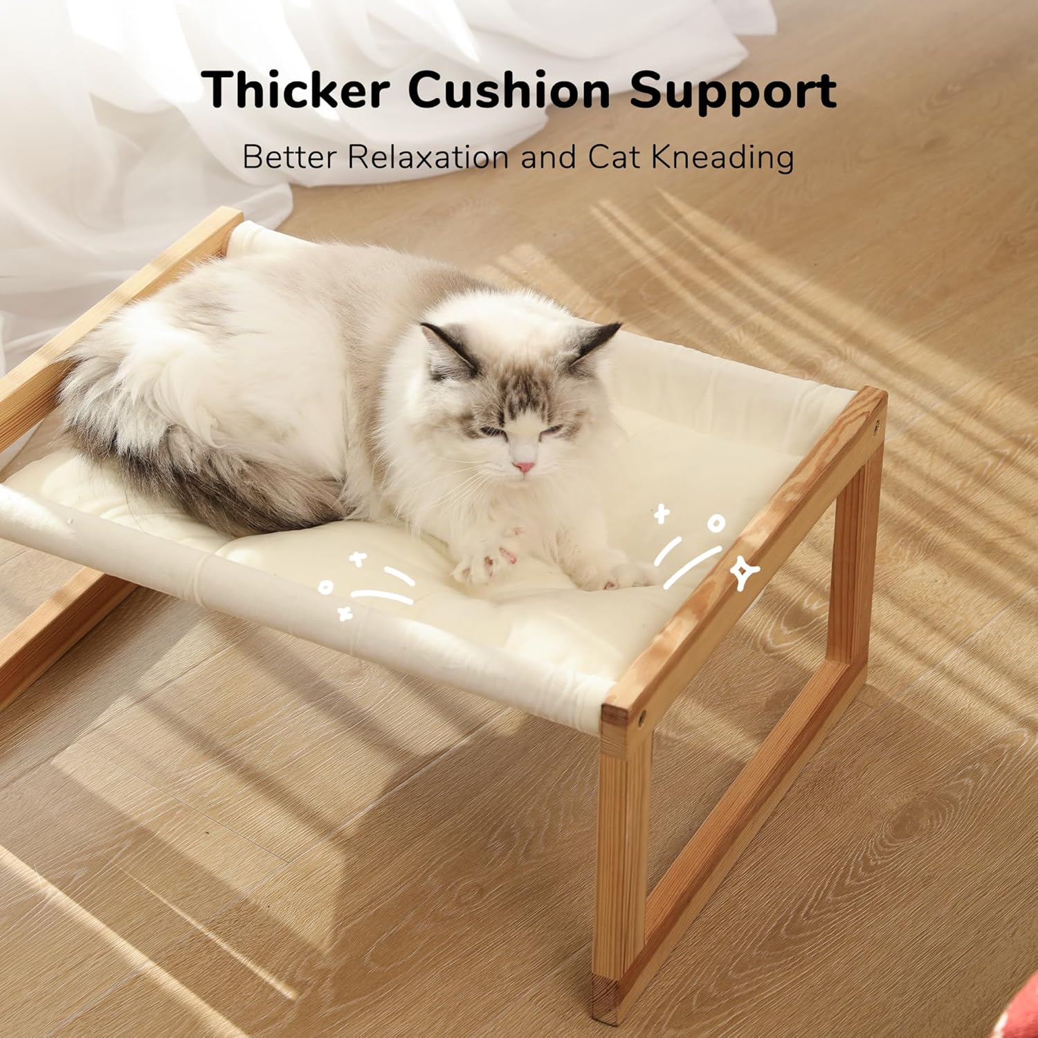 FUKUMARU Cat Bed Hammock, Cozy Velvet Cat Couch for Indoor Cats, Raised Wooden Cats Perch, 21 Inch Pet Sofa, Outdoor Dog Beds, Suitable for Puppy, Bunny and Small Animal, White - Happypetzone.online - Image 3