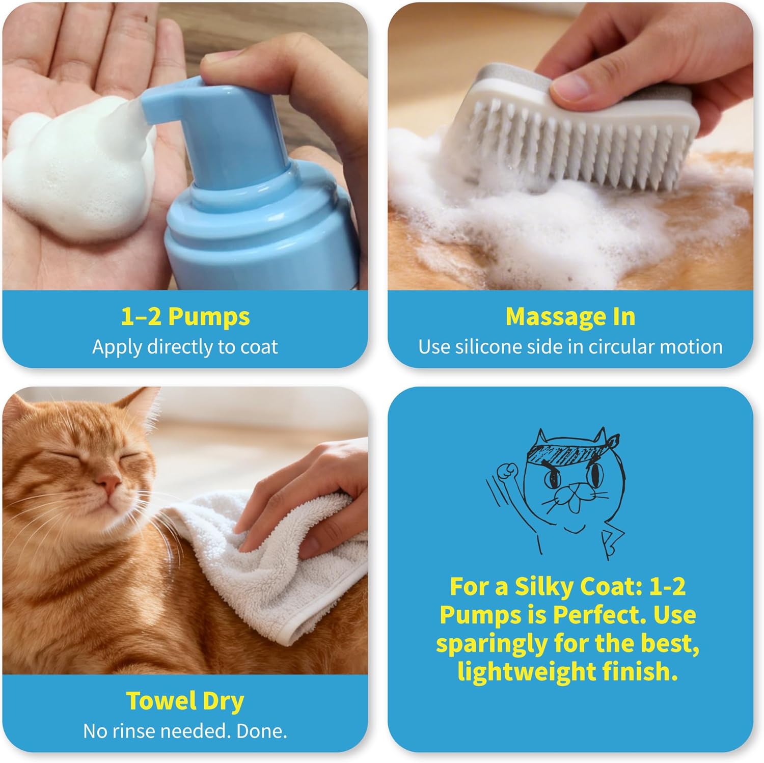 Mooncat Waterless Cat Shampoo + 2-in-1 Cat Bath Brush Set, No Rinse Dry Foam Bath for Short Hair Cats & Kittens, SGS-Tested Lick-Safe, Veterinarian Approved & pH-Balanced, Brush, 5 oz - Happypetzone.online - Image 7
