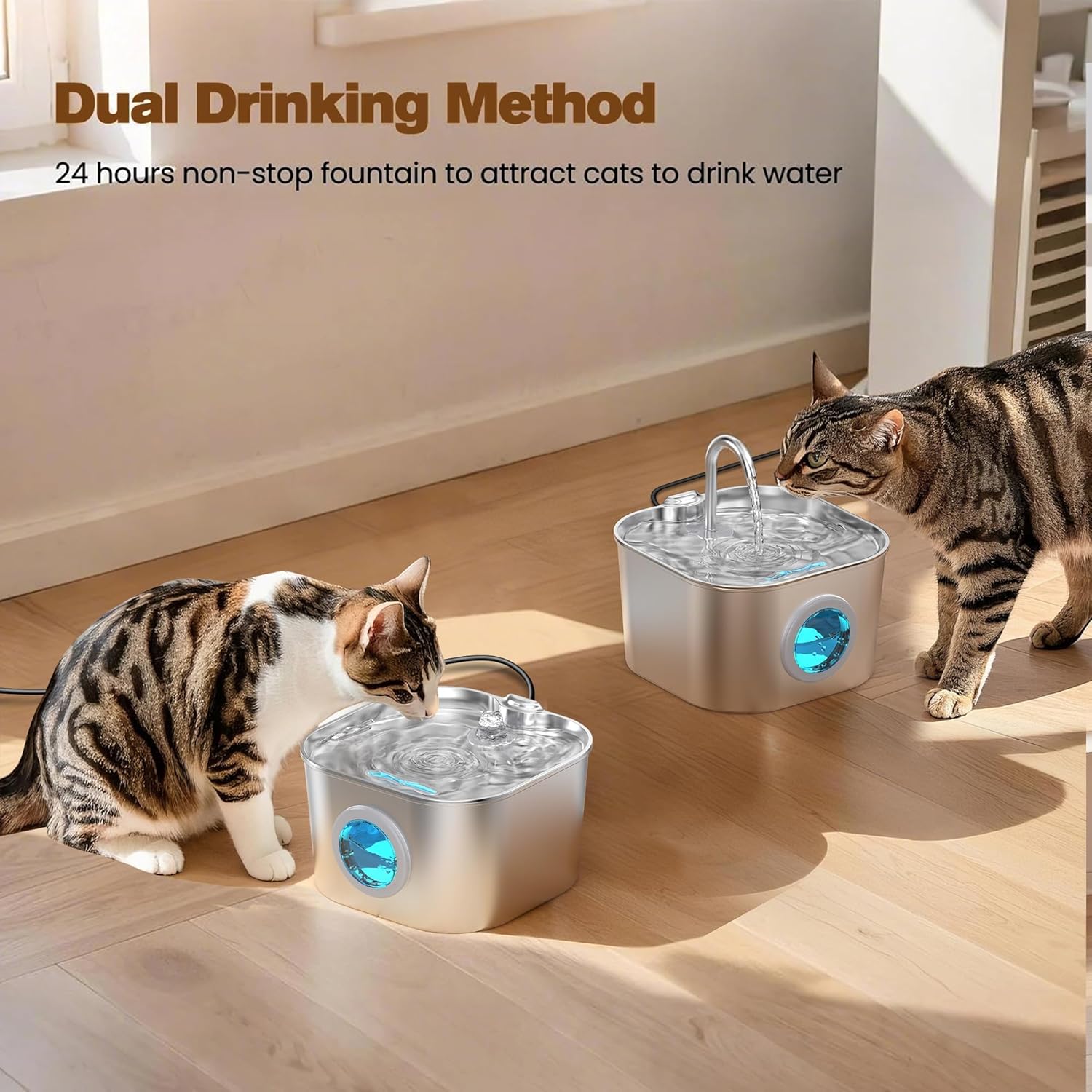 Cat Water Fountain Stainless Steel: Pet Fountains for Cats/Dog Indoor Automatic Waterer Bowls for Drinking Small Animal Water Dispenser Metal Pets Watering Faucet Bottle Auto Kitty Watering Supplies - Happypetzone.online - Image 7