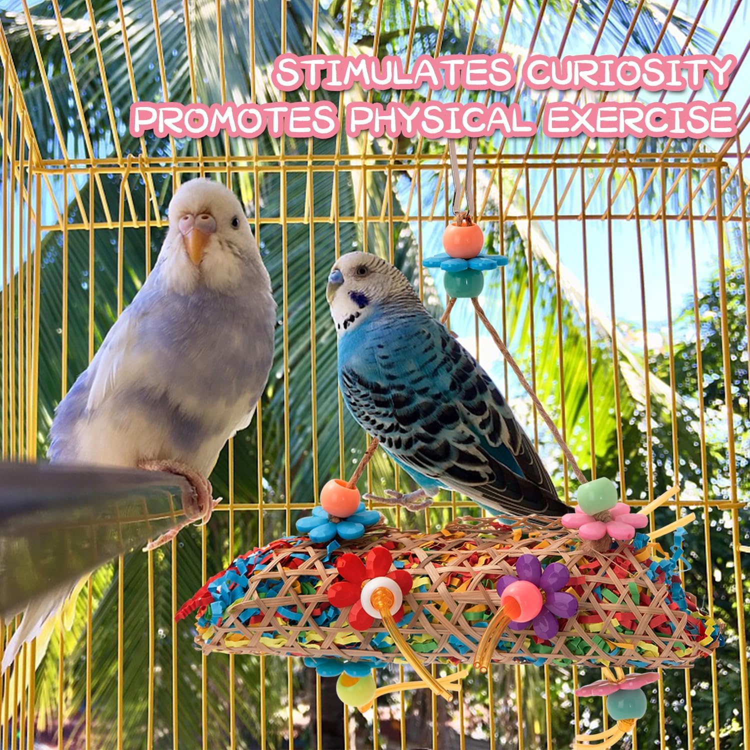 RLRICH 6 Pack Bird Colorful Chewing Toys Parrot Foraging Shredder Toys Shred Hanging Foraging Toys,Comfy Perch Parakeet Toys for Rope Bungee Bird Toy - Happypetzone.online - Image 2