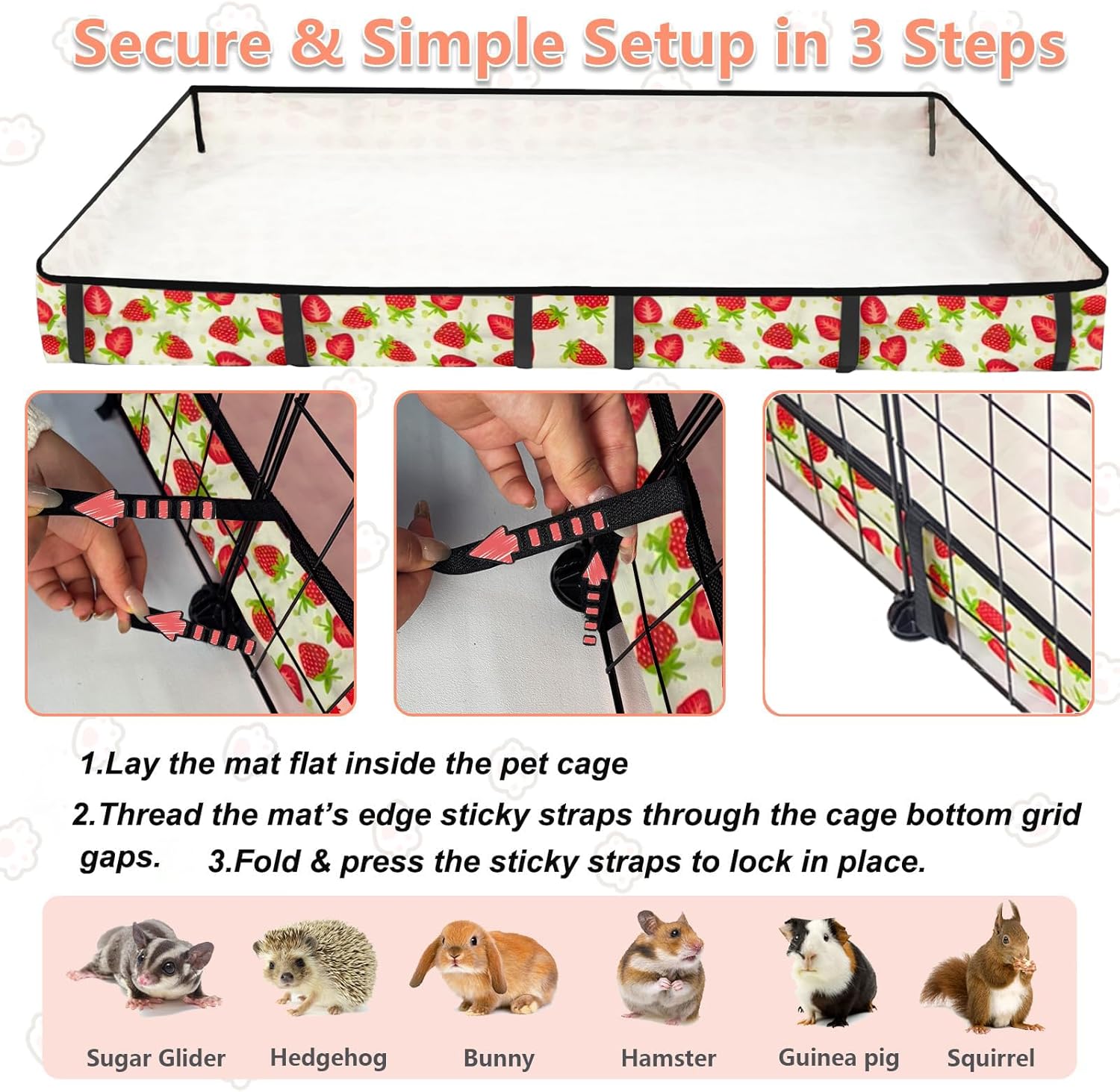 Guinea Pig Cage Liner,Washable Waterproof Oxford Cloth Cage Liners for Small Animals,Hamster Chinchilla Hedgehog Rabbit and Other Small Animals Not Include Cage (24x48 inches) - Happypetzone.online - Image 3