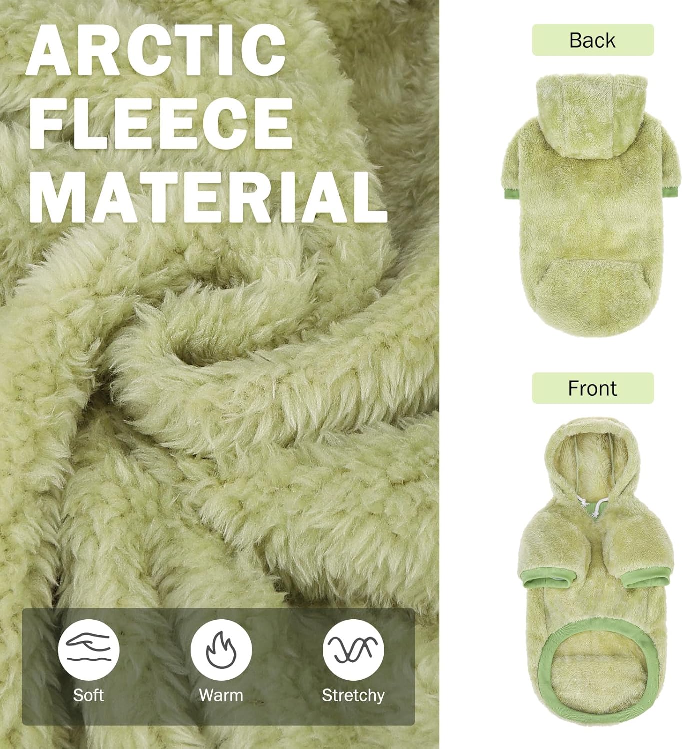 SCENEREAL Fleece Dog Sweaters Hoodie for Small Medium Large Dogs Girls Boys, Plush Fuzzy Dog Clothes Hoodies with Leash Hole, Winter/Fall Puppy Cold Weather Coat, Sherpa Hooded Sweatshirt, Green M - Happypetzone.online - Image 3