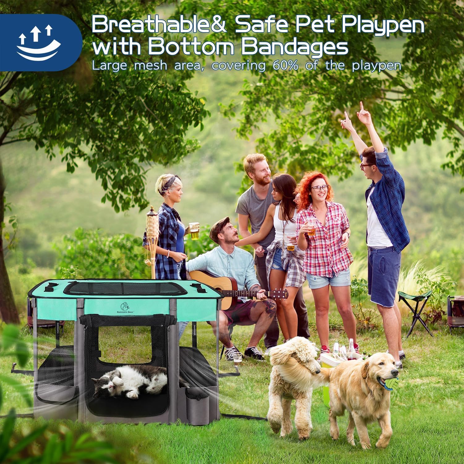 Dog Playpen,Pet Playpen,Foldable Dog Cat Playpens,Portable Exercise Kennel Tent Crate,Water-Resistant Breathable Shade Cover, Indoor Outdoor Travel Camping Use for Small Animals with Carrying Case(M) - Happypetzone.online - Image 3
