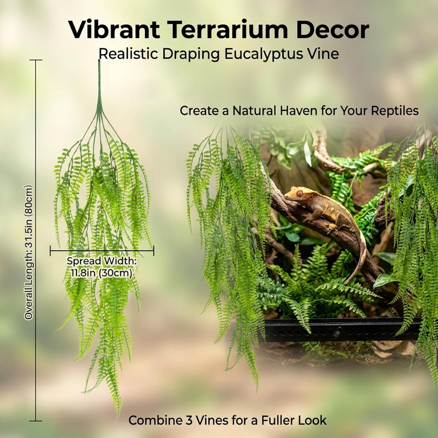 RAINFLOW 3PCS Artificial Terrarium Plants - Lifelike Reptile Habitat Vines, Fake Hanging Plants with Bendable Vine, Reptile Tank Accessories for Bearded Dragon, Chameleon, Lizard Snake Cage Decor - Happypetzone.online - Image 2