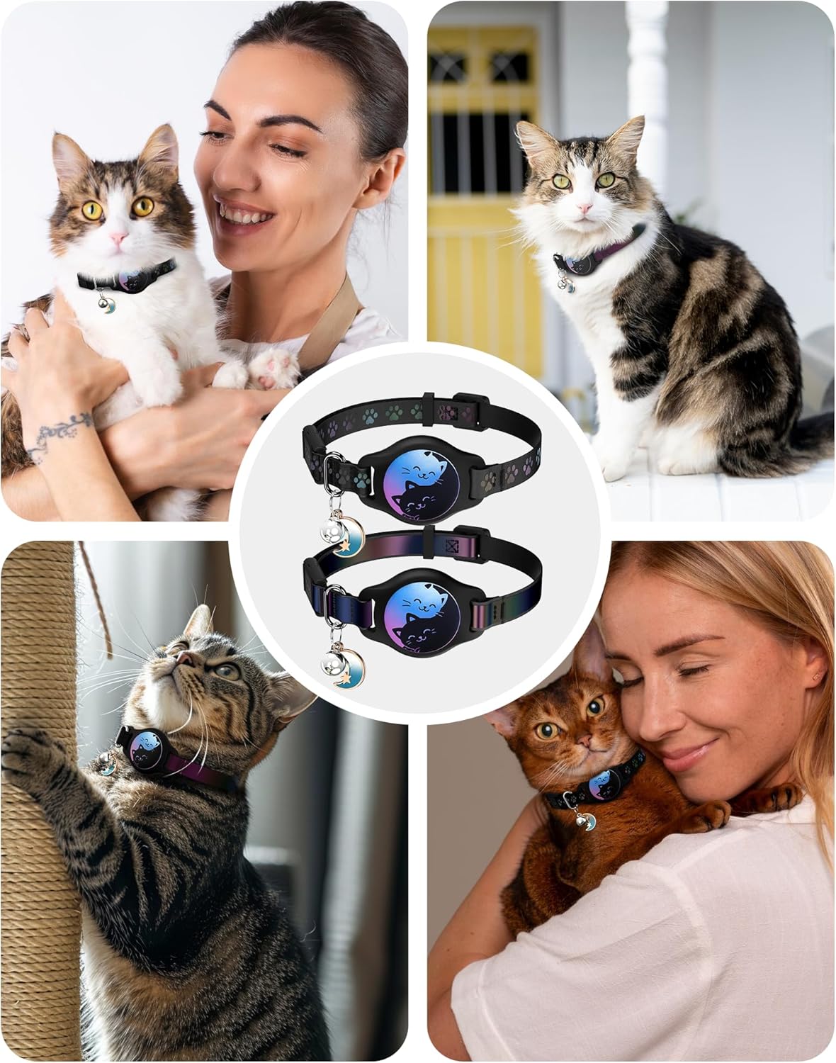 Cat Collar with Airtag Holder, 2 Pack Waterproof Breakaway Kitten Collar for Apple AirTag GPS Tracker, Adjustable Cat Collar with Buckle, Bell & Reflective Pattern for Cats, Kittens, Black (8-11") - Happypetzone.online - Image 7