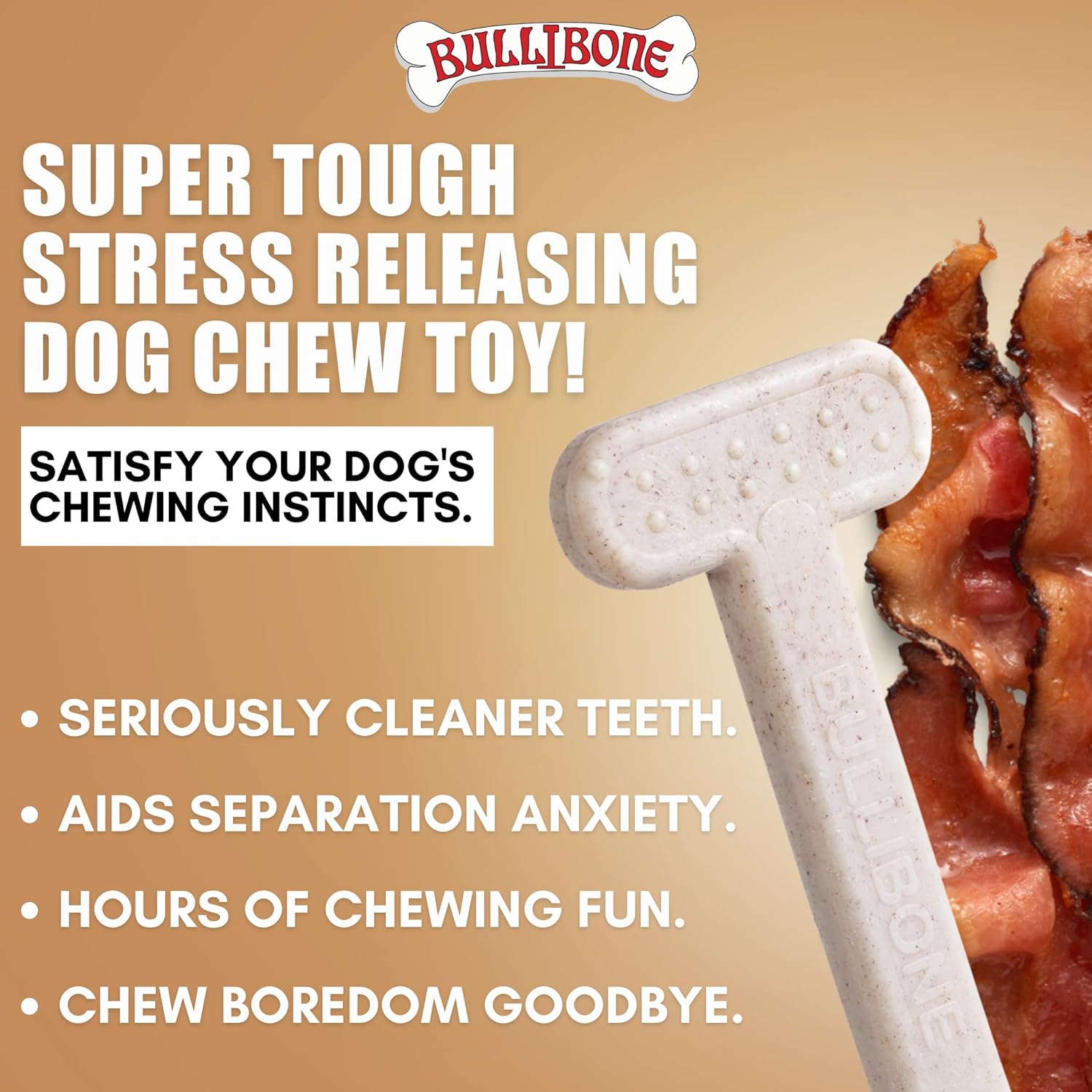 Bullibone Nylon Dog Chew Toy for Aggressive Chewers - Dental Hygiene Bone with Bacon Flavor, Durable Tough Chew Toys for Small Dogs, Indestructible Dog Bone - 2 Pack - Happypetzone.online - Image 2