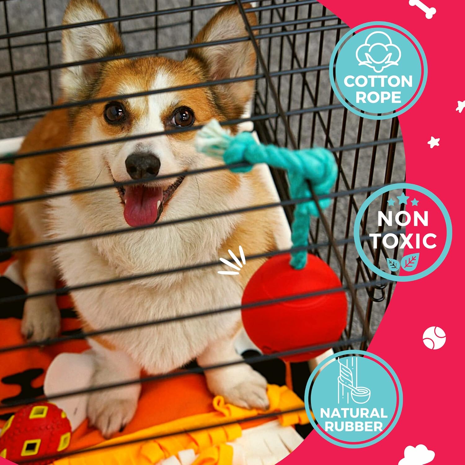Fossa Interactive Dog Toys, Crate Training Aids for Puppies, Puzzle Treat Dispenser with Rope, Multifunctional Dog Toys - for Reduce Dog Boredom and Anxiety, Dog Teeth Cleaning and Chew Toy - Happypetzone.online - Image 5