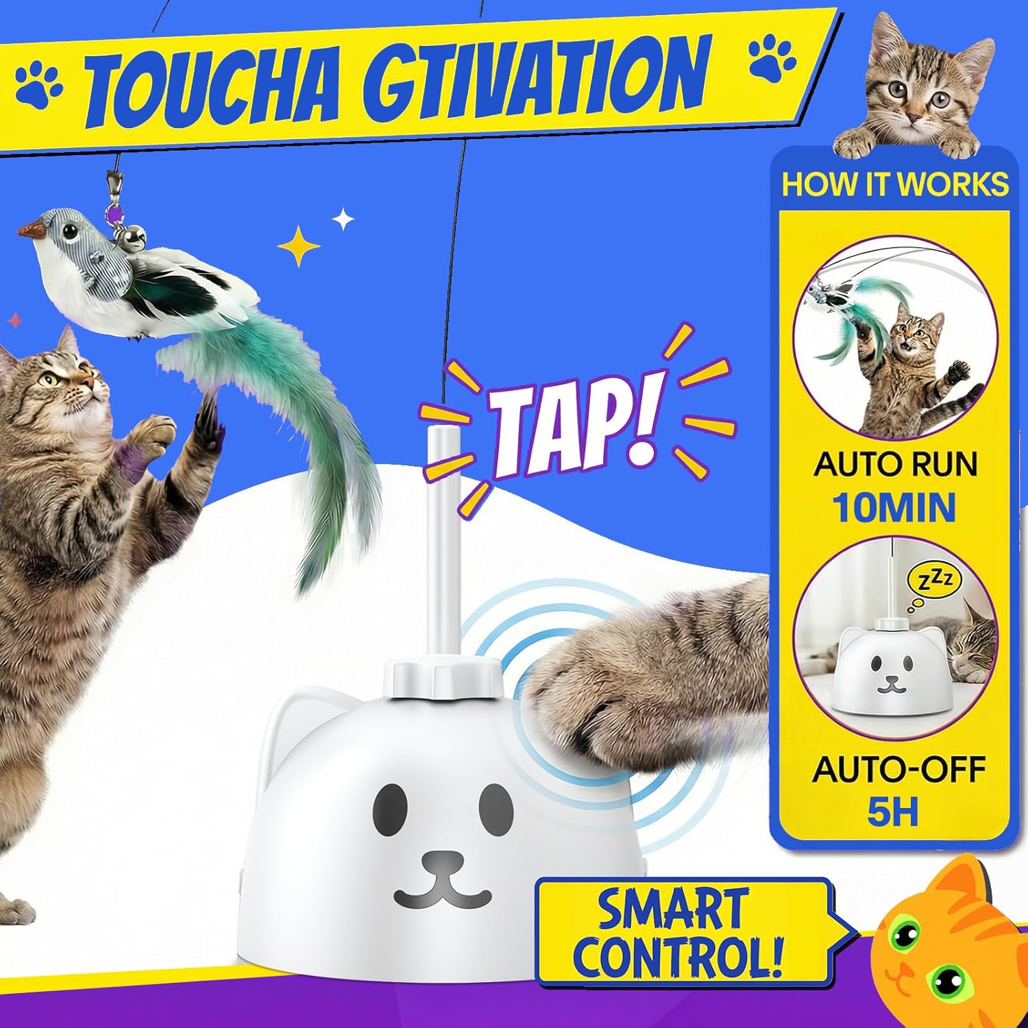 Interactive Cat Toys for Indoor Cats - Automatic Flying Bird Feather Toy, USB Rechargeable Electric Cat Teaser with Sticky Suction Base, Smart Motion Activated Self-Play Enrichment Toy for Bored Cats - Happypetzone.online - Image 6