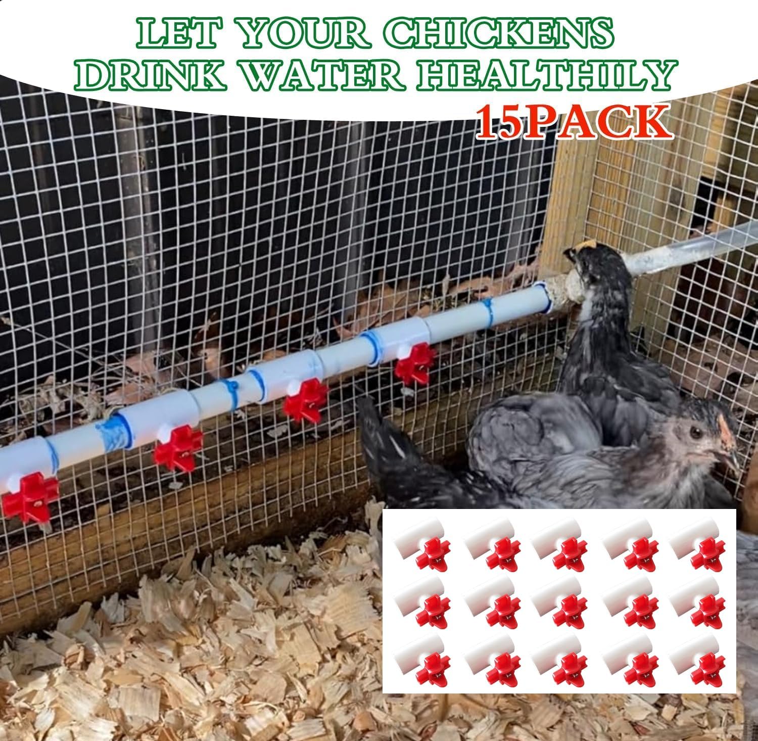 15-Pack Horizontal Chicken Nipples Waterer with 1/2" PVC Tee Fittings, Automatic Poultry Waterer Kit for DIY Chicken Duck Quail Watering System, Side Mount Drinker - Happypetzone.online - Image 7