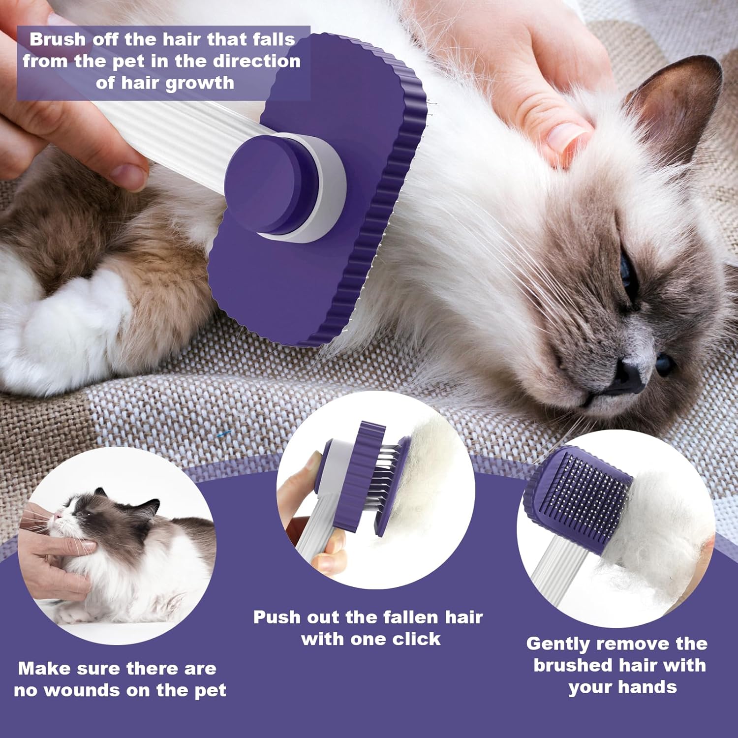 Cat brush, Cat Brush for Long or Short Haired Cats, Remove Loose Fur and Mats, Rounded Pins Reduces Painful Pulling, Not for Tangle and Curly Fur, Dark Blue - Happypetzone.online - Image 5