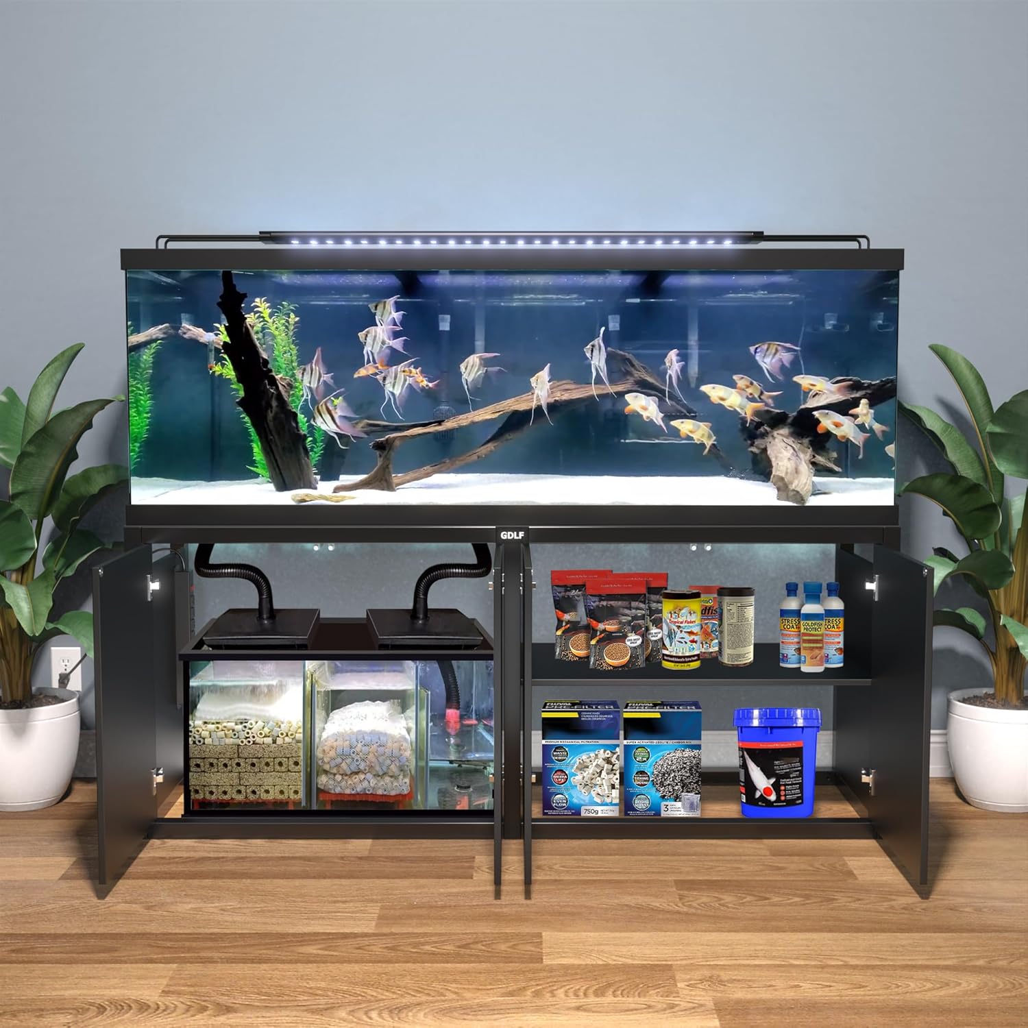 GDLF 125-150 Gallon Fish Tank Stand, Heavy Duty Metal Aquarium Stand with Power Outlet and Cabinet for Fish Tank Filters and Accessories,72.8" L*18.9" W,2200LBS Capacity - Happypetzone.online - Image 2