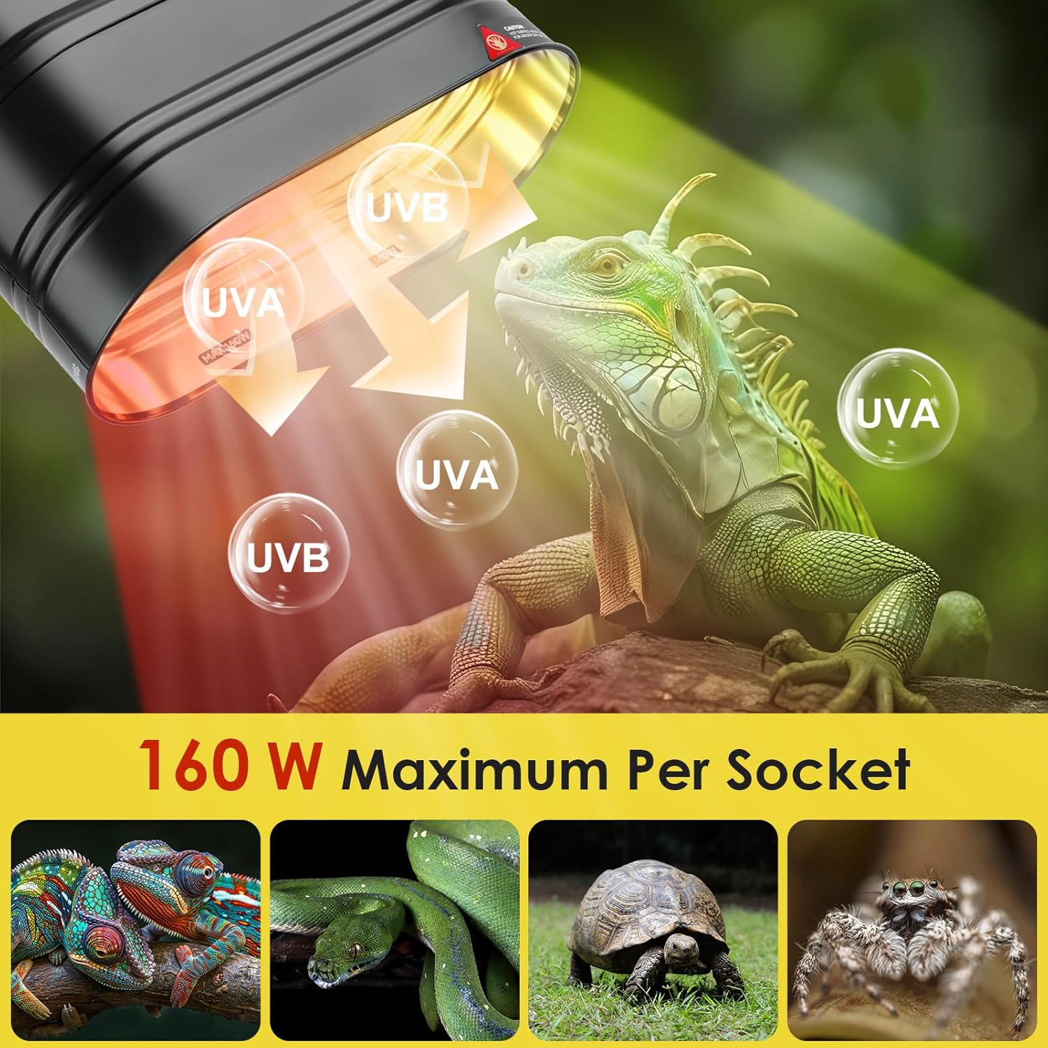 MIXJOY Dual Reptile Light Fixture, Max 160W Each Heat Lamp Fixture with Separate Switches, Fits Reptile Light/Heat Lamp/UVB Light for Lizards, Turtles, Snakes, and Amphibians - Happypetzone.online - Image 4