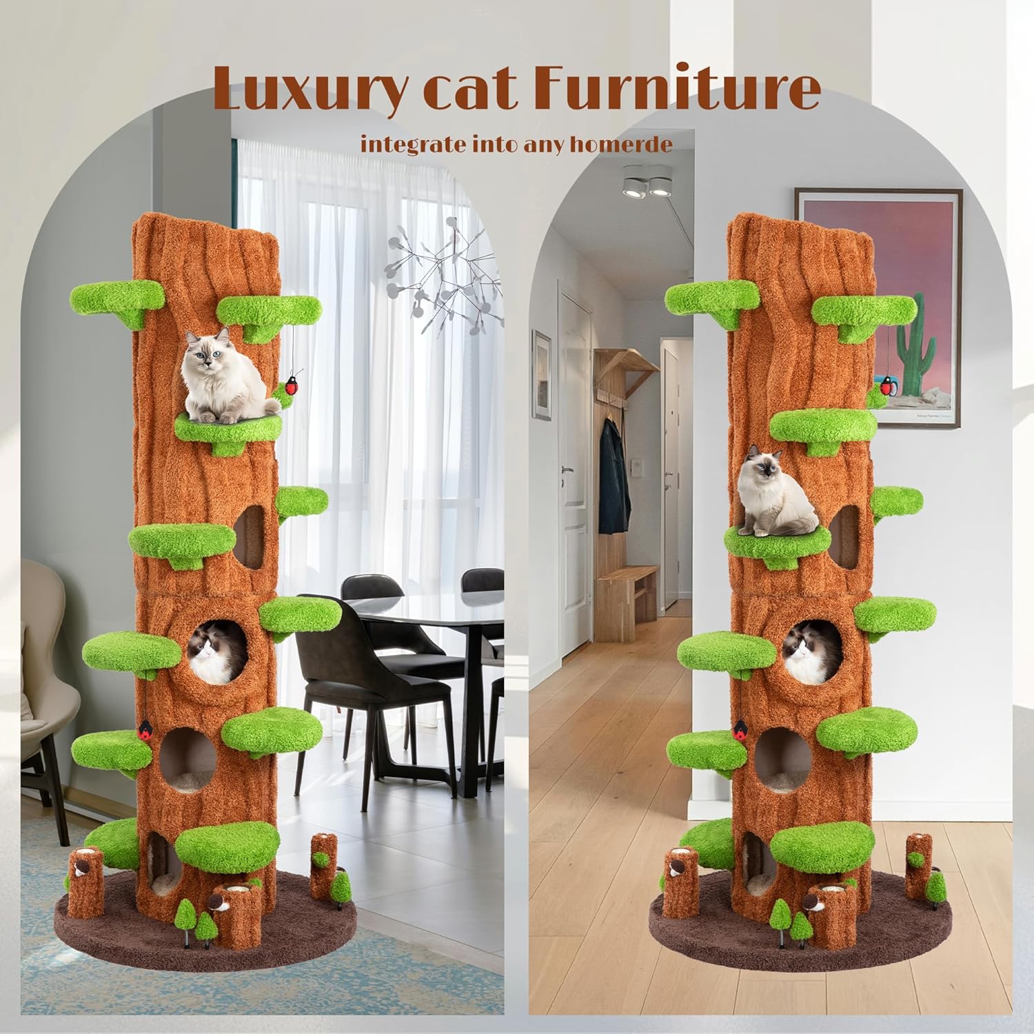KAMABOKO 90.5 Inch Luxury Cat Tree with Scratching Post, Tall Cat Tree Tower with Sisal Scratching Pad, Multiple Jumping Platforms, Cute Hanging and Spring Toys, Large Cat Condo for for Indoor Kittens - Happypetzone.online - Image 9