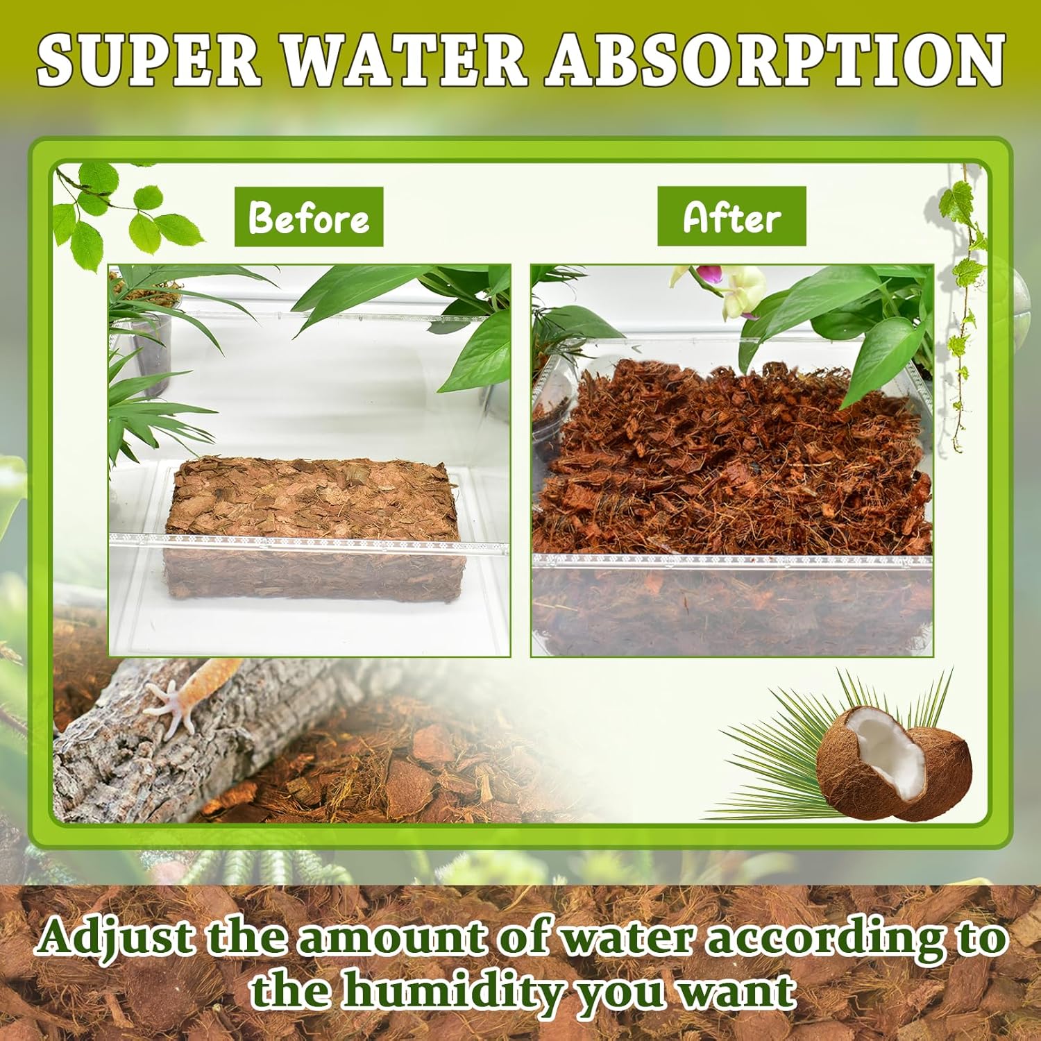 ZeeDix 3 Pack Coconut Husk for Reptiles, Organic Coconut Fiber Reptile Terrarium Substrate, Coco Husk Chips Reptile Bedding for Snakes, Tortoises, Ball Python, Geckos, Lizards, Hermit Crab, Tarantula - Happypetzone.online - Image 4