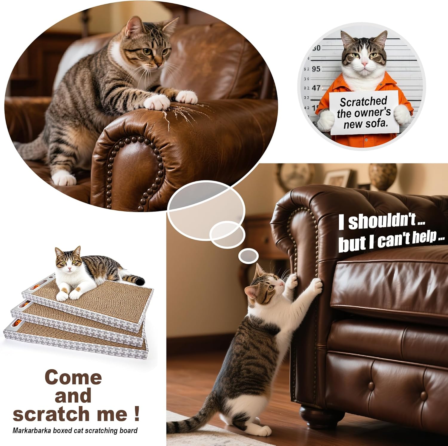 Cat Scratching Board 3 Pack – Reversible Cardboard Scratcher for Indoor Cats, Wide Boxed Scratch Pads with Bell Ball, Durable Corrugated scratchers as Furniture Protector - Happypetzone.online - Image 7