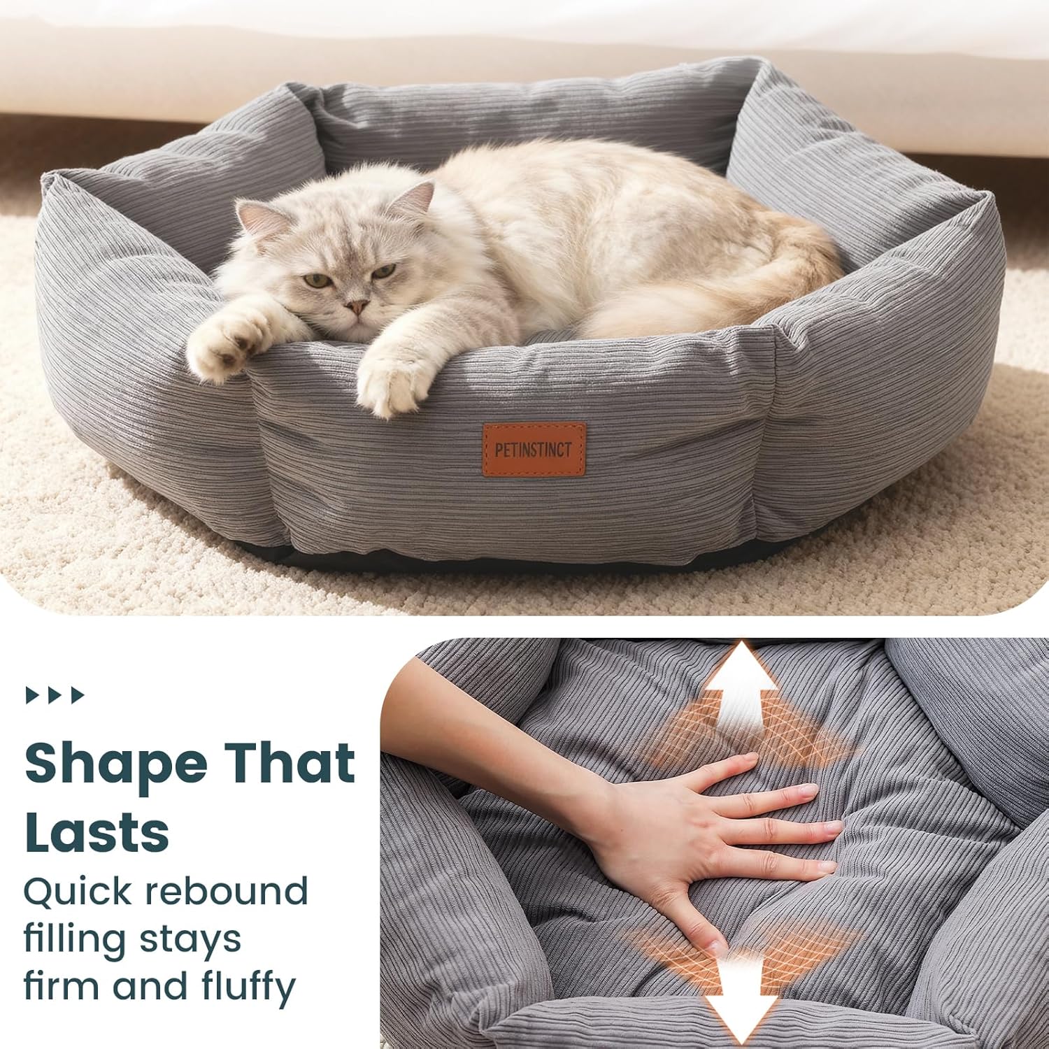 Cat Bed, 22 Inch Washable Corduroy Cat and Small Dog Bed with Removable Cover & Anti-Slip Bottom, Calming Comfort Pet Bed for Pets up to 15 lbs (Gray) - Happypetzone.online - Image 6