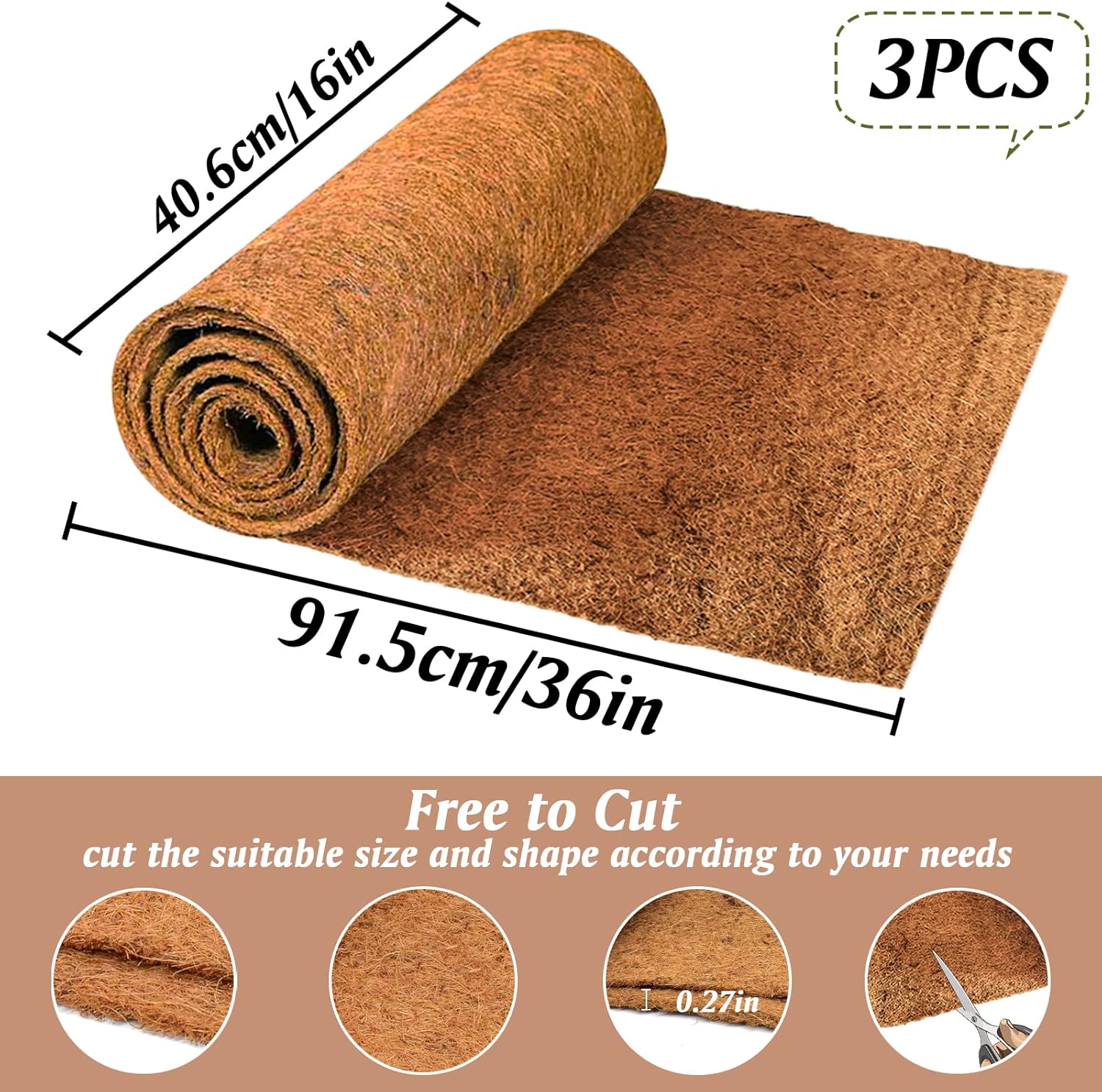 ZeeDix 3 Rolls Reptile Carpet, 16 x 36 inches Natural Coconut Fiber Liner Mat Flooring Accessories for Reptile Tank - Bearded Dragon Tortoise Lizard Turtle Snake Leopard Gecko Substrate Bedding - Happypetzone.online - Image 2