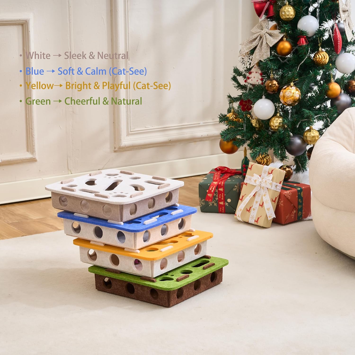 Interactive Cat Puzzle Feeder Toy - Felt Maze Box with 3 Jingle Balls for Indoor Cats Kittens | Mental Stimulation, Slow Feeding, Fun Exercise & Natural Hunting Instincts - Happypetzone.online - Image 3