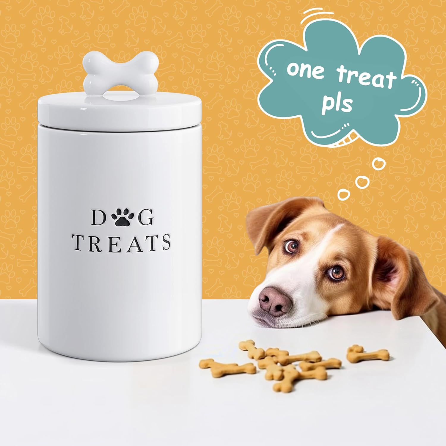 Barnyard Designs Large Dog Treat Container Airtight with Lid, Cute Rustic Ceramic Dog Treat Storage Jar for Kitchen Counter (White) - Happypetzone.online - Image 4