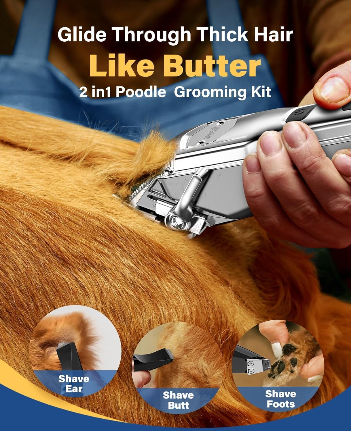 oneisall Dog Grooming Kit for Heavy Thick Hair&Coats/Low Noise Rechargeable Cordless Waterproof Dog Clippers for Grooming Animals&Pets/Pet Shaver with Stainless Steel Blade and Paw Trimmer - Happypetzone.online - Image 3
