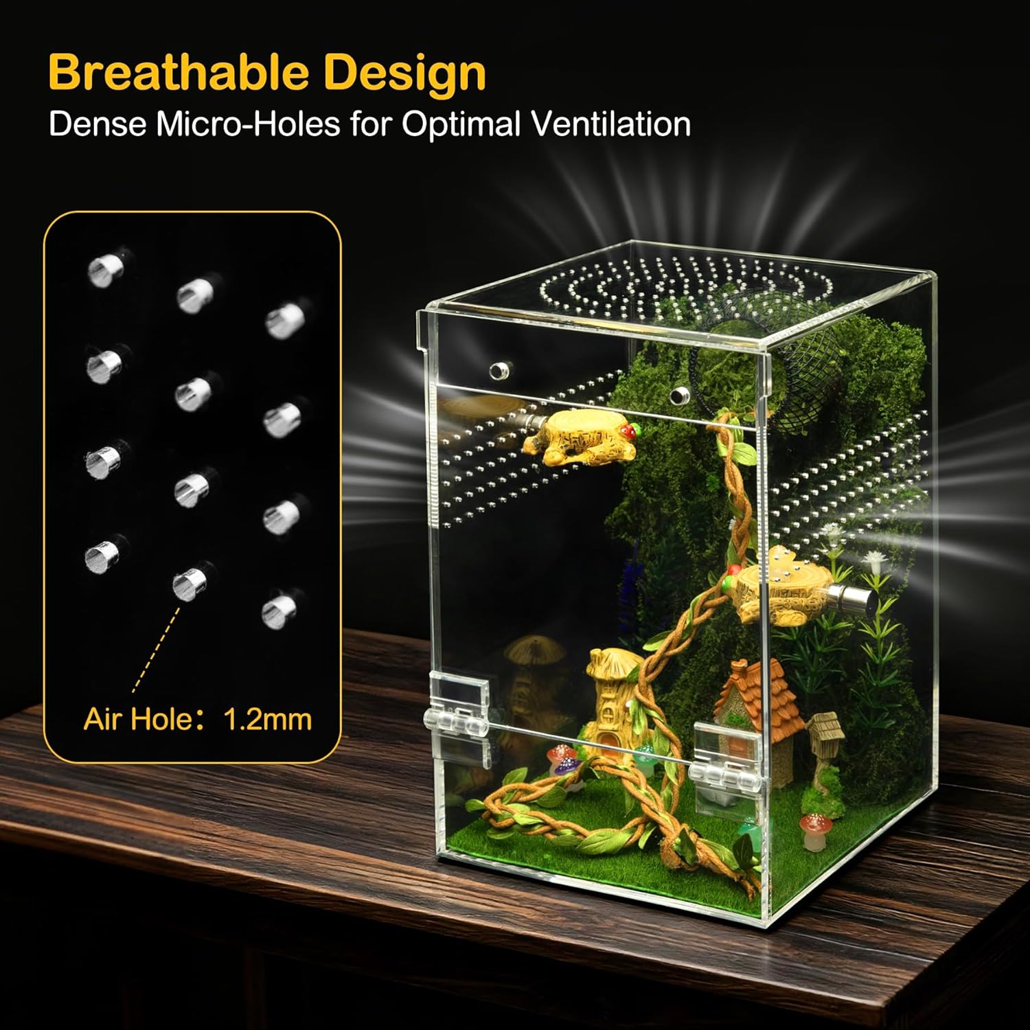 Jumping Spider Enclosure Kit,Escape Proof Reptile Tank,Praying Mantis Terrariums,Transparent Acrylic Bug Habitat,Arboreal Tarantula Cribs Cage,Insect Starter Container,Critter Keeper Large - Happypetzone.online - Image 3