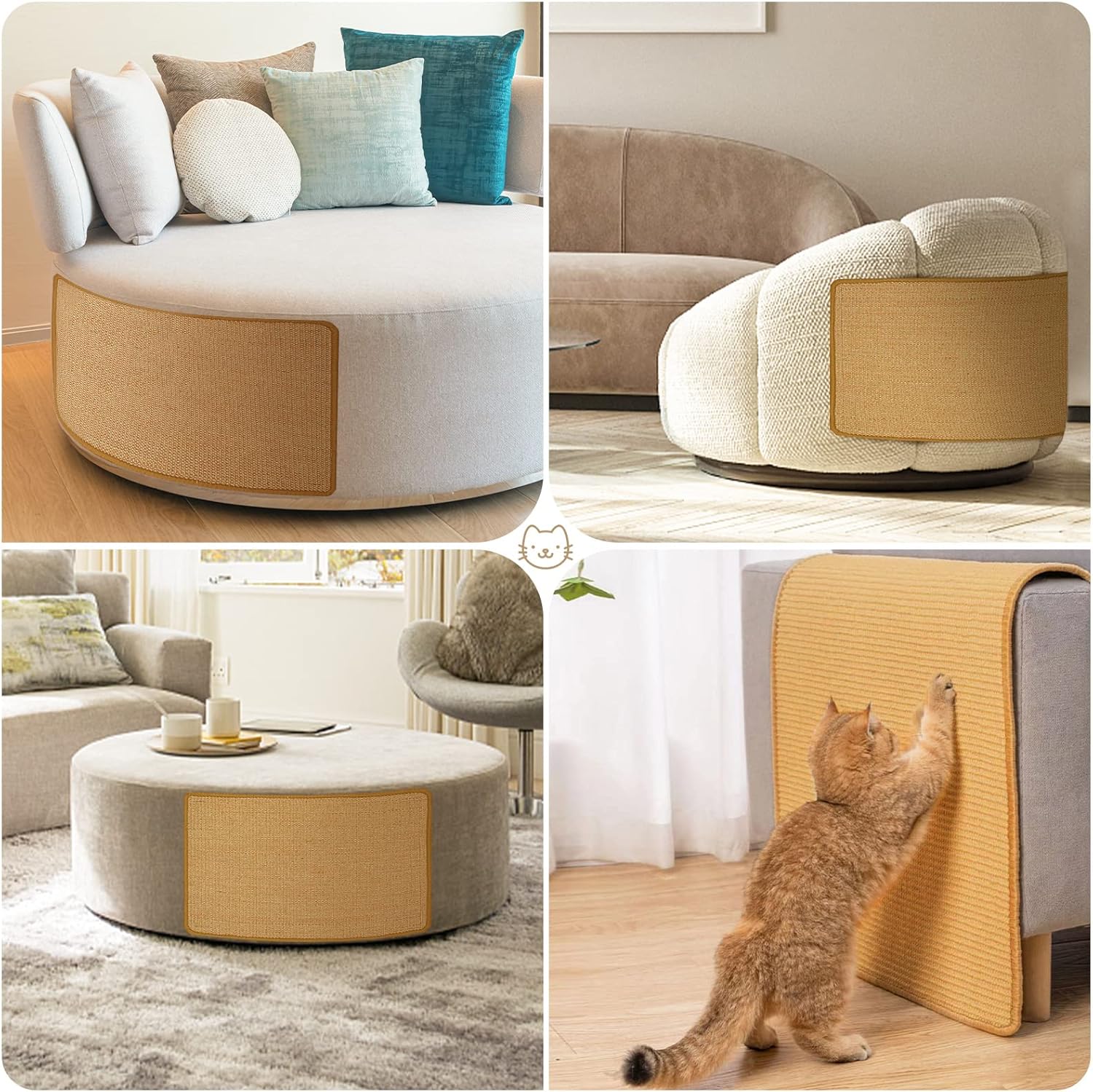 Graciadeco Carpet Cat Scratching Mat Sisal, 2 Packs Sisal Fabric Large 23.6" x 15.7" Scratching Pad for Indoor Cats with Adhesive Hook Loop Tape, Cat Scratching Rug Wall Scratchers for Indoor - Happypetzone.online - Image 7