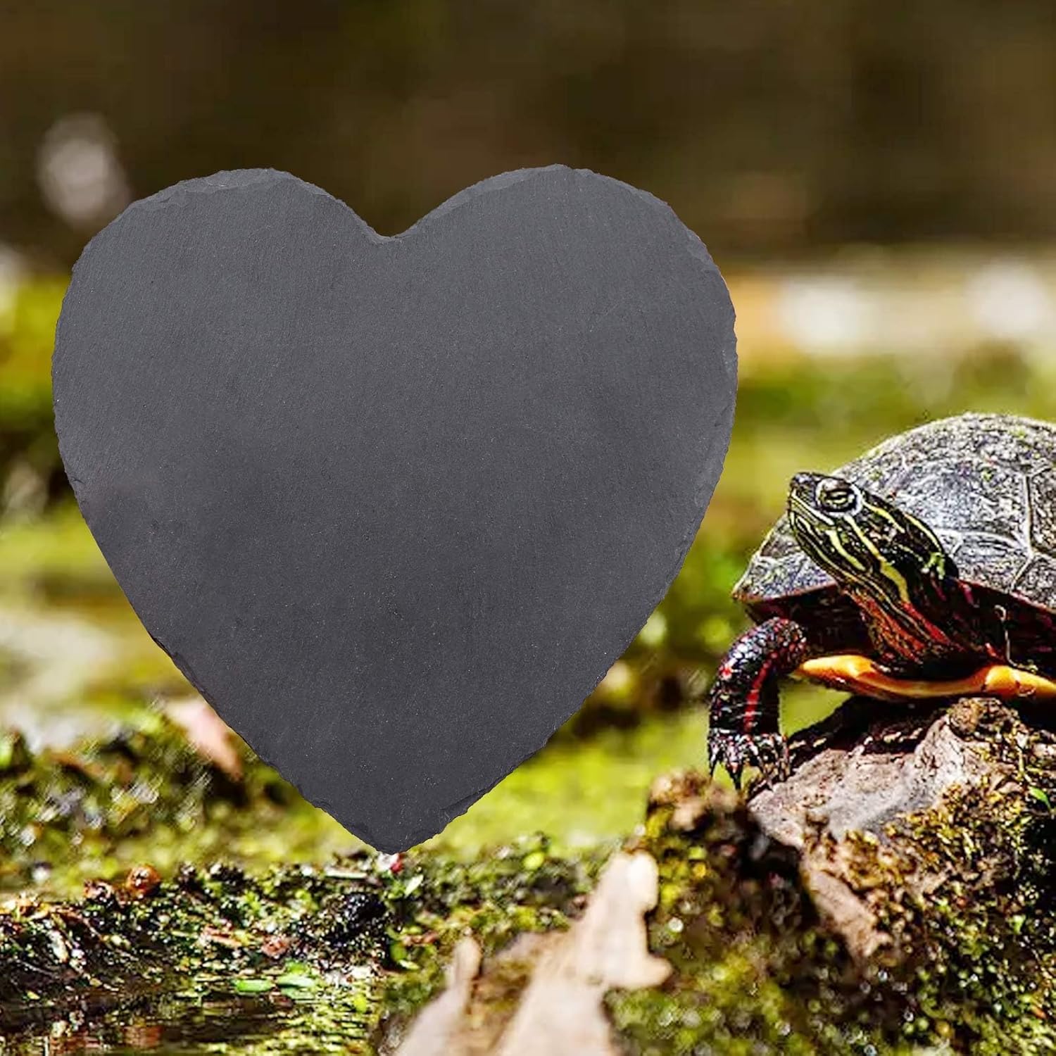 Reptile Basking Platform, 7.9 × 7.9 inch Tortoise Rock Plate, Heart Shape Natural Rock Reptile Food Dish, Turtle Feeding Bowl, Habitat Decor for Bearded Dragon Chameleon Frog Lizard Gecko Hermit Crab - Happypetzone.online - Image 5