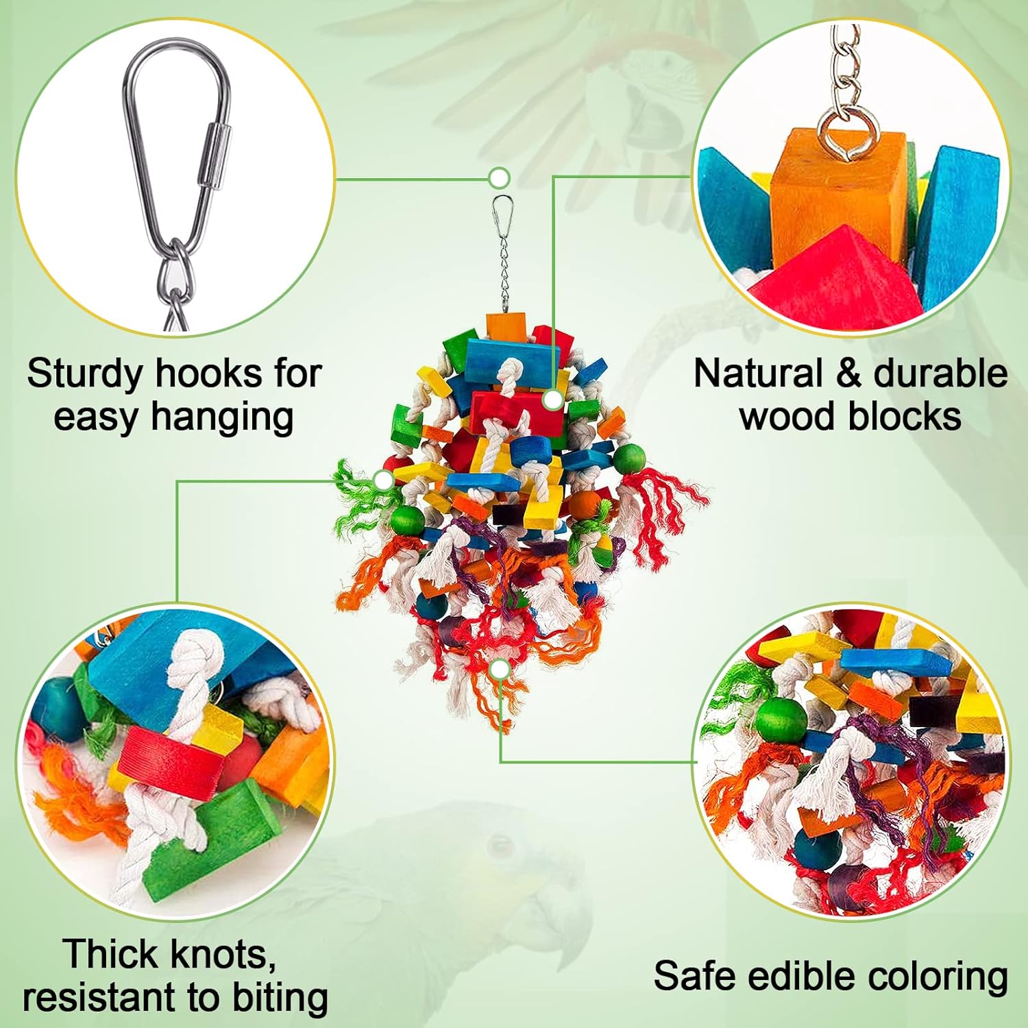 Large Parrot Toy - Multicolored Natural Wood Blocks Tearing Toys for Birds Suggested for African Grey, Macaw and Amazon Parrots - Happypetzone.online - Image 3