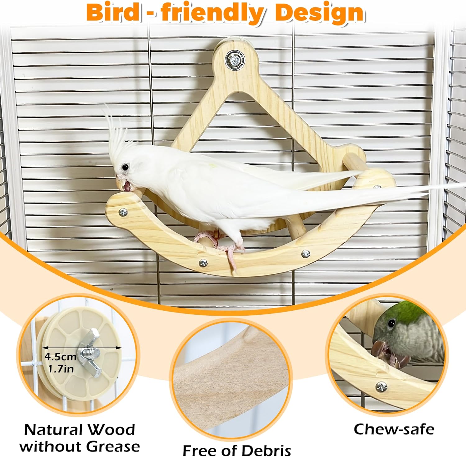 Rocking Bird Toys Perch for Window and Cage, Bird Perch for Wall Suction Mount, Wooden Parrot Toys for Medium Birds, Enrichment Cockatiel Toy Fun and Accessoriess for Budgie, Lovebird, Conure - Happypetzone.online - Image 5