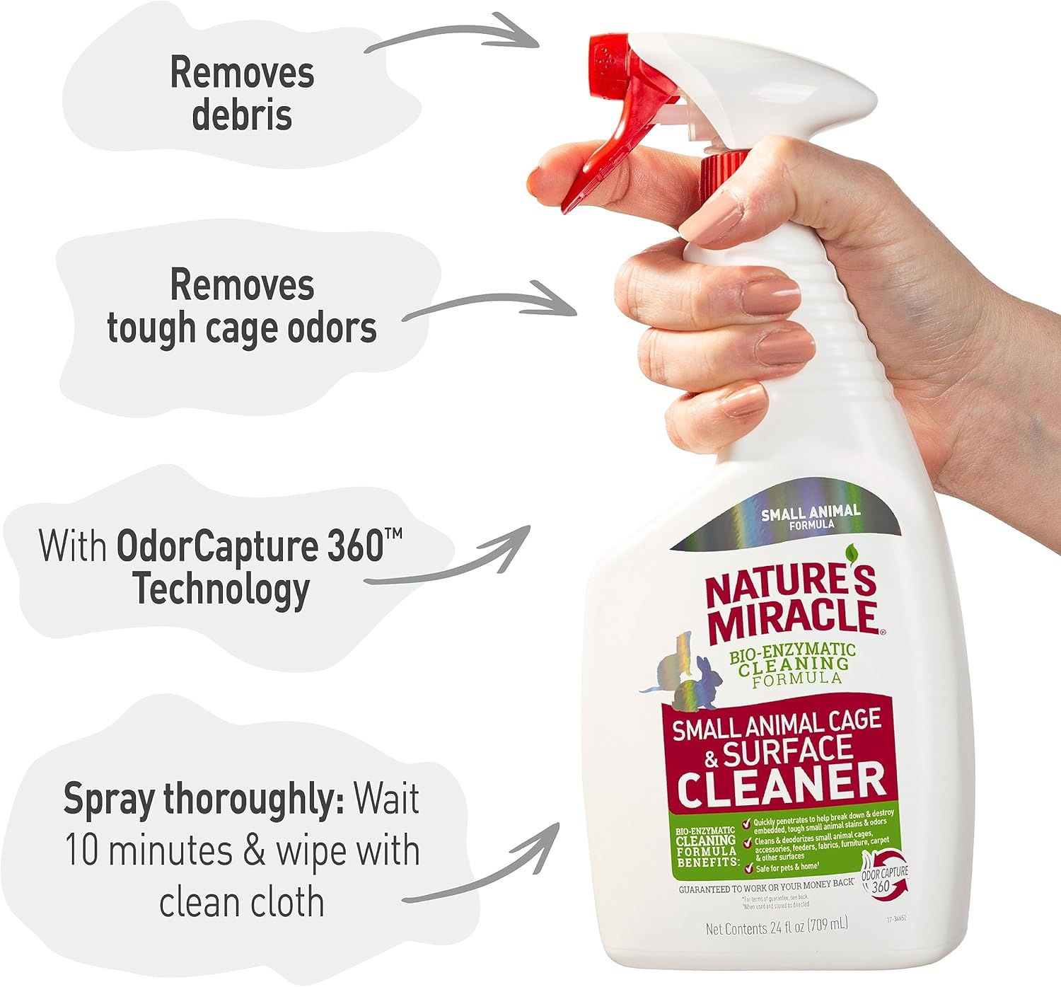 Nature’s Miracle Small Animal Cage and Surface Cleaner, Bio-Enzymatic Cleaning Formula, Destroy Tough Stains and Odors, 24 Ounces - Happypetzone.online - Image 5